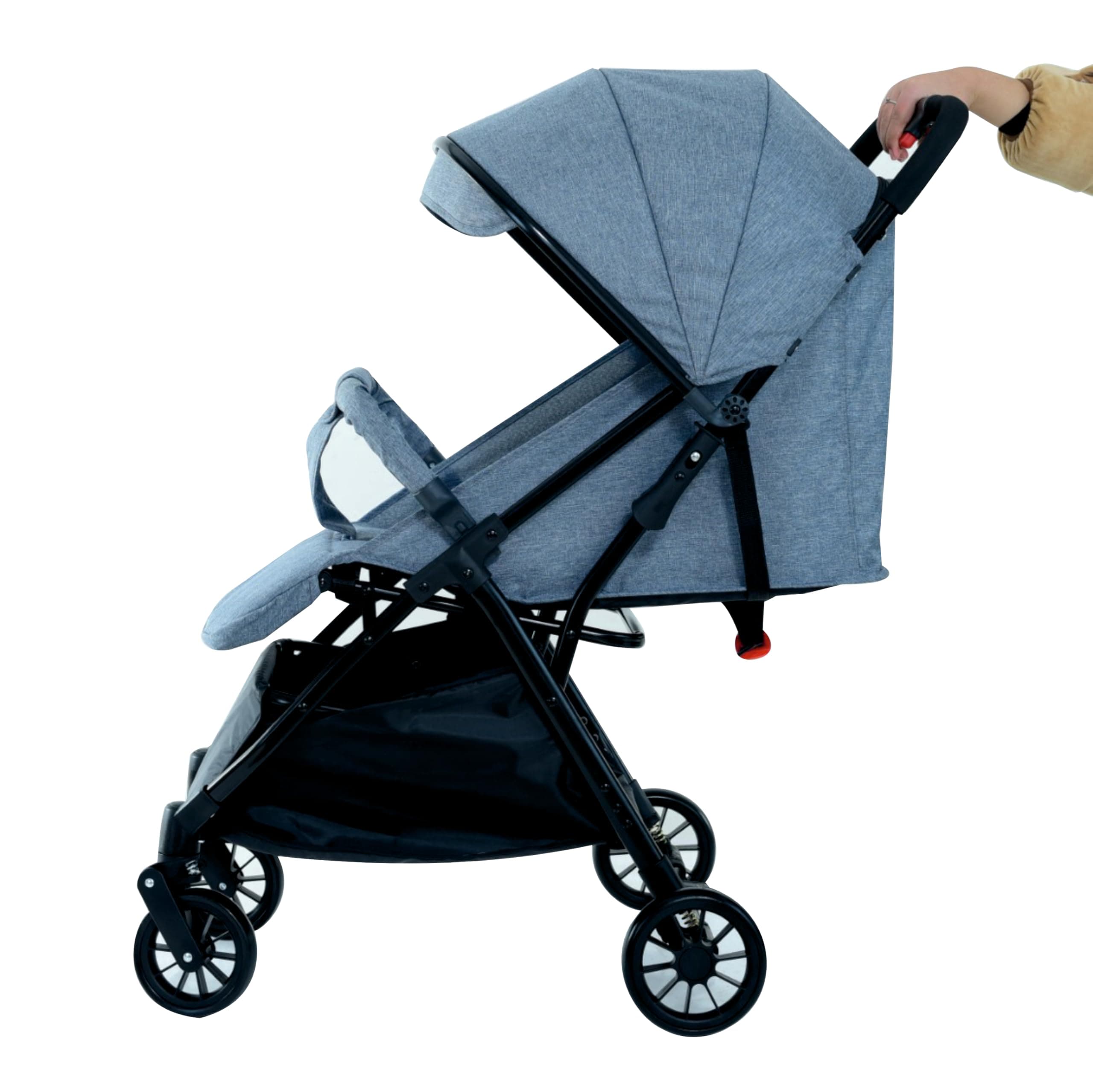 LOOK MAMA Baby Stroller, Foldable Pram for 0-5 Year Traveling, Strollers for 0 to 5 Years, Fully Reclining, Sun Canopy, Easy Auto Folding Mechanism, Grey Color (Grey)