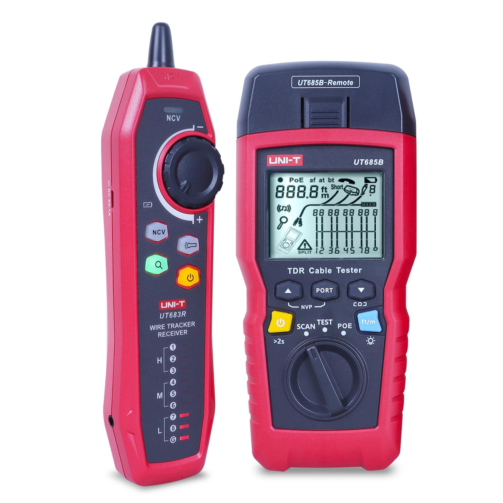 UNI-T Handheld TDR Cable Wire Tester POE Network Cable Length Sequence Detector RJ11 RJ45 LCD Display Adjustable Sensitivity Line Finder (UT685B-Kit)
