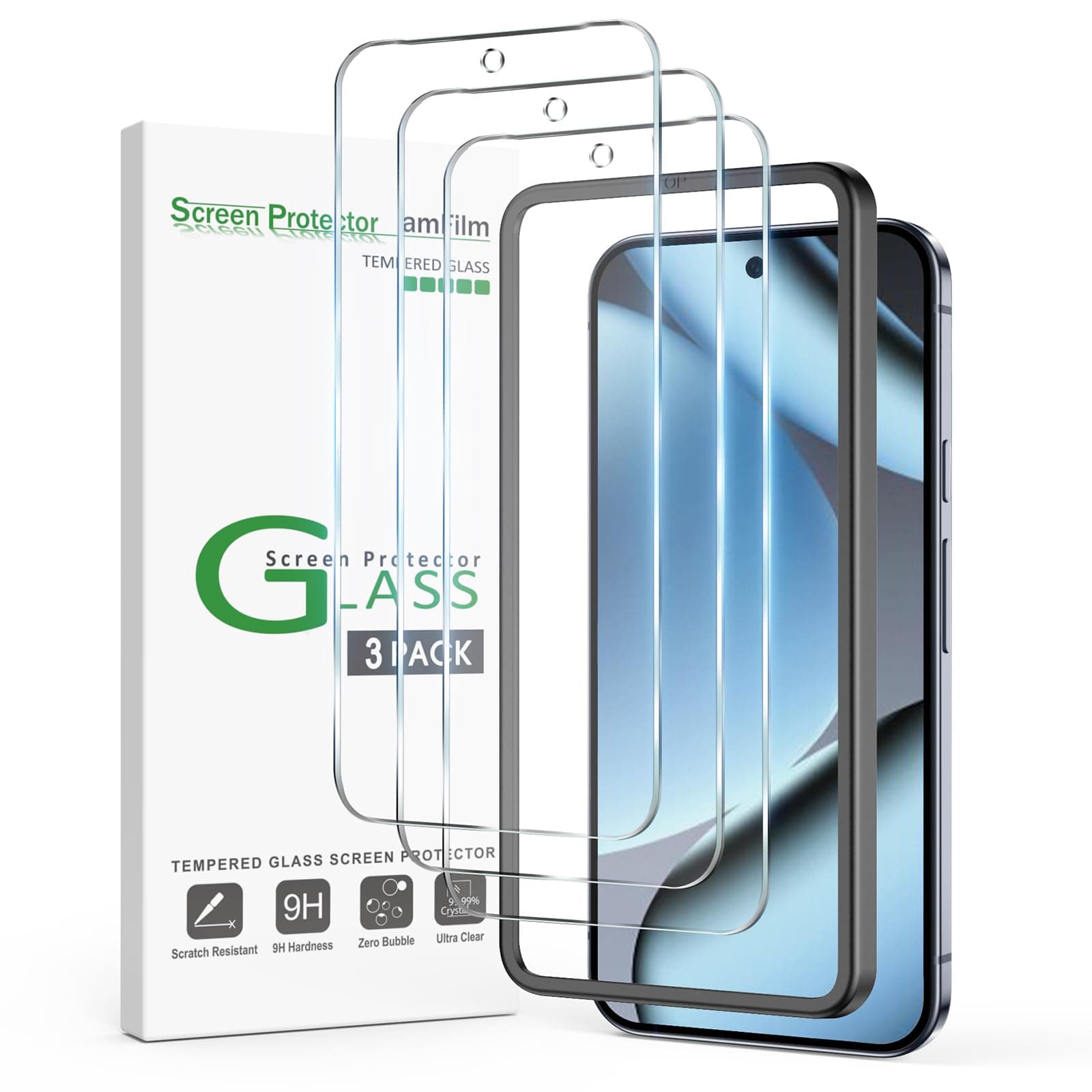 amFilm Designed for Google Pixel 10 Pro Pixel 10 / 9 / 9 Pro 6.3" Screen Protector: 2025/2024 Tempered Glass, Ultrasonic Fingerprint Compatible, Easy Installation Frame, Anti Scratch, Bubbles-Free,3 Pack