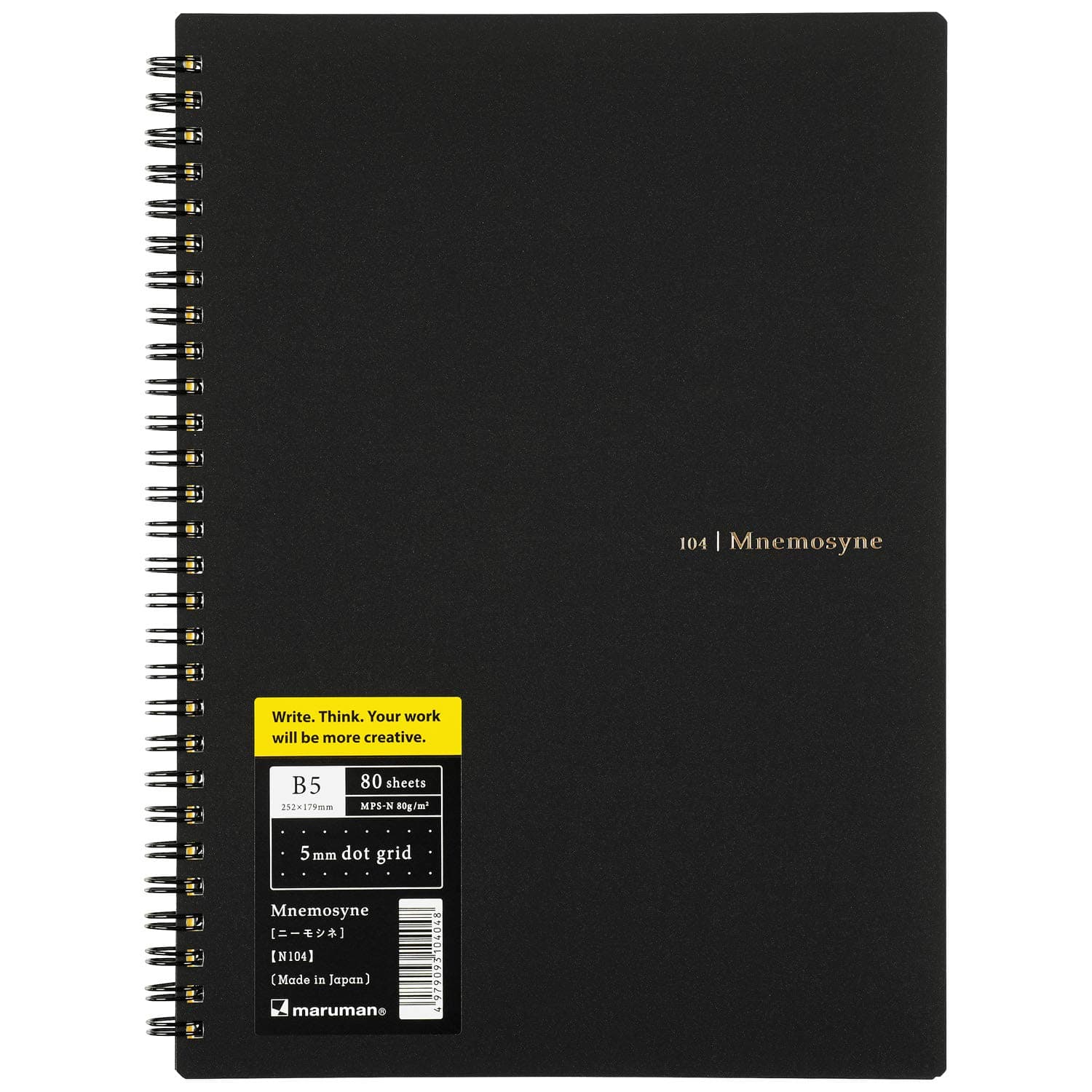 Mnemosyne Dot Grid Notebook- B5, 9.92" x 7.56", 80 Sheets / 160 Pages, 5mm Dotted Journal, Perforated Pages & Wire-Bound to Lay Flat, Black, Made in Japan