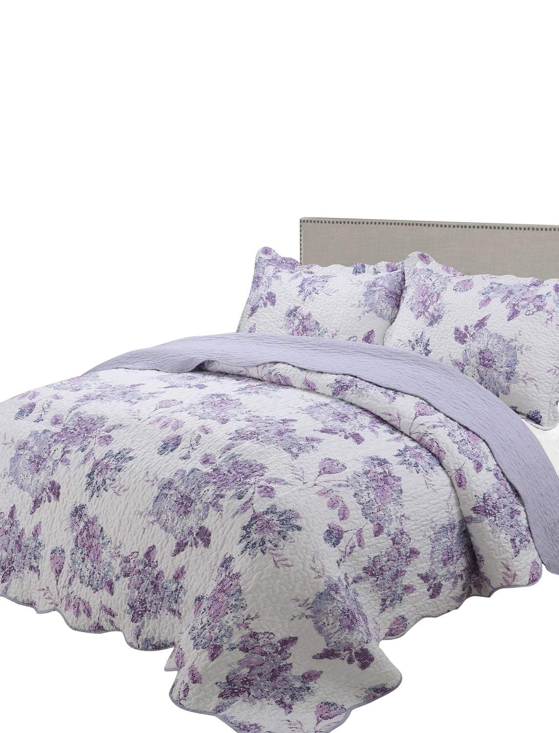 Quilt King Size Sets -3pcs Include 2 Pillow Shams Patchwork Bedspread Blanket (King:106"x96", Dark Violet)