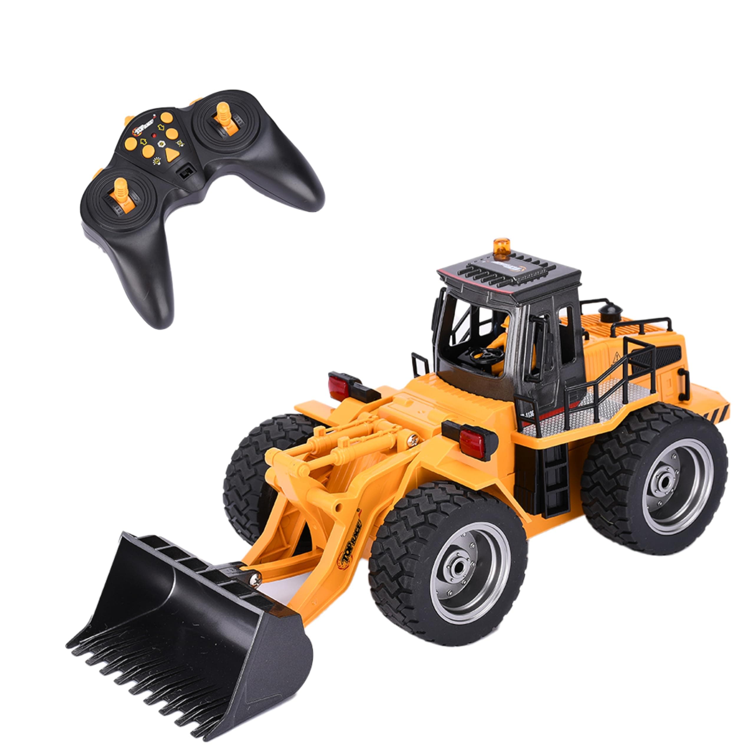 Top Race 6 Channel Full Functional Front Loader RC Remote Control Construction Toy Tractor Lights & Sounds 2.4Ghz Remote Control Tractor Toys Bulldozer RC Construction Vehicles Boy Toys