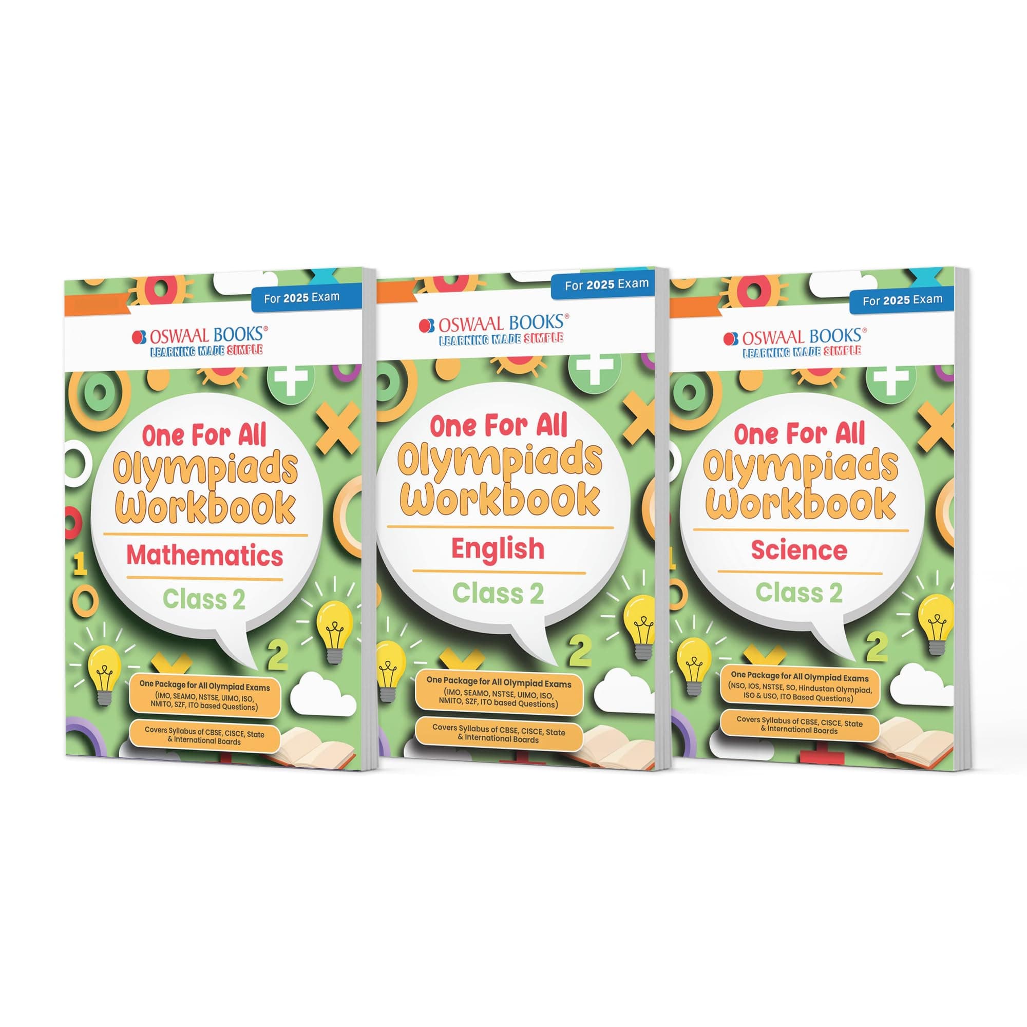 Oswaal One For All Olympiad Workbook Class 2 (Set of 3 Books) Maths, Science & English For 2025 Exam