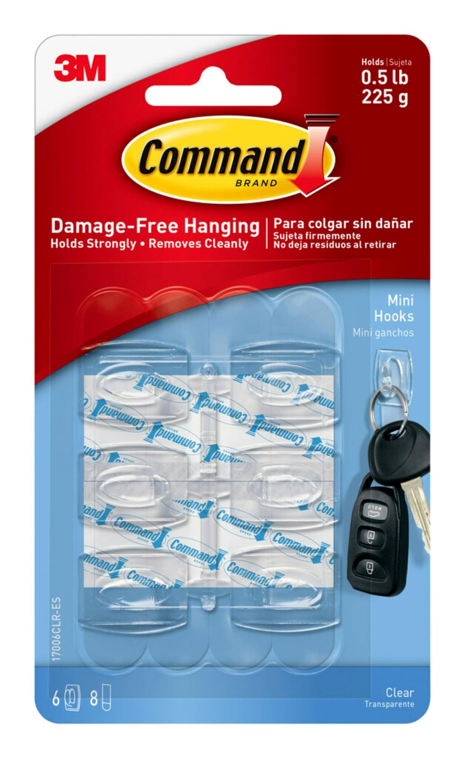 Decorating Hooks - Mini - Transparent - Multi Pack of 6 Hooks and 8 Strips for Indoor Use - Suitable for Hanging Items up to 225g - Great for Decorations and Light Weight Items