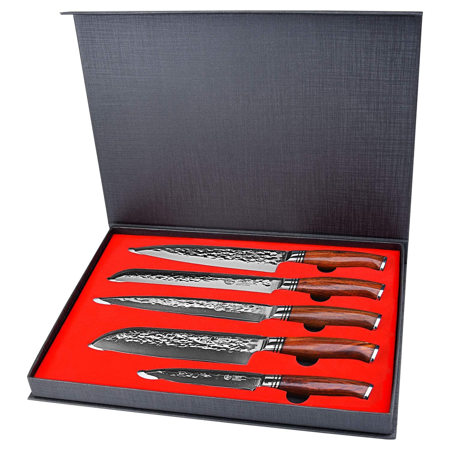 YARENH Chef Knife Set without Block, 5 Piece Professional Sharp Kitchen Knives,Damascus Stainless Steel, 73 Layers, Full Tang, Dalbergia Wood Handle, HTT Series