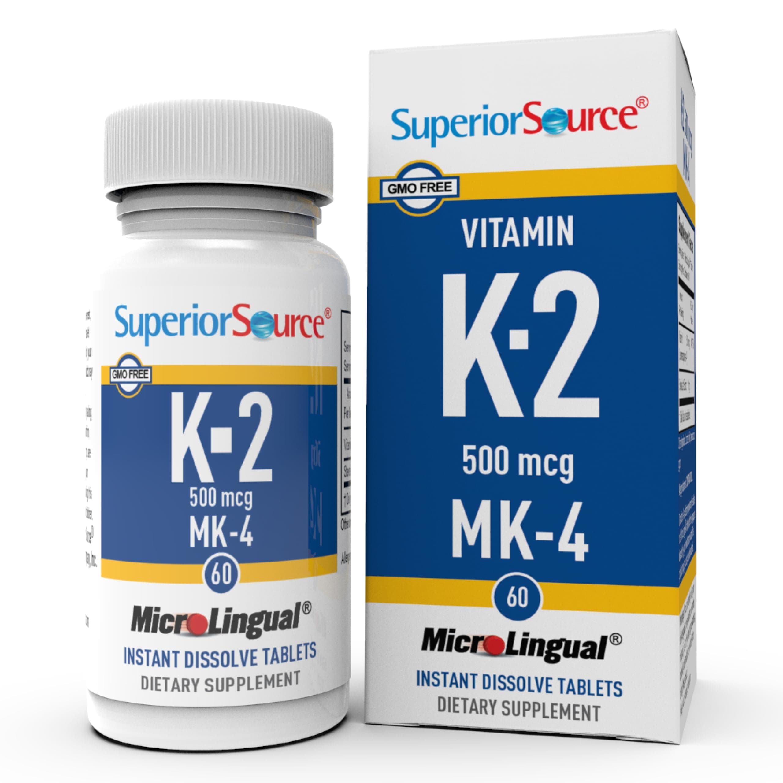 Superior Source Vitamin K2 500 mcg MK-4 - Bone Strength & Health Support Supplement - Vitamin K Supplement Aids Soft Tissue Health & Calcium Absorption - 60 Sublingual Dissolving Tablets
