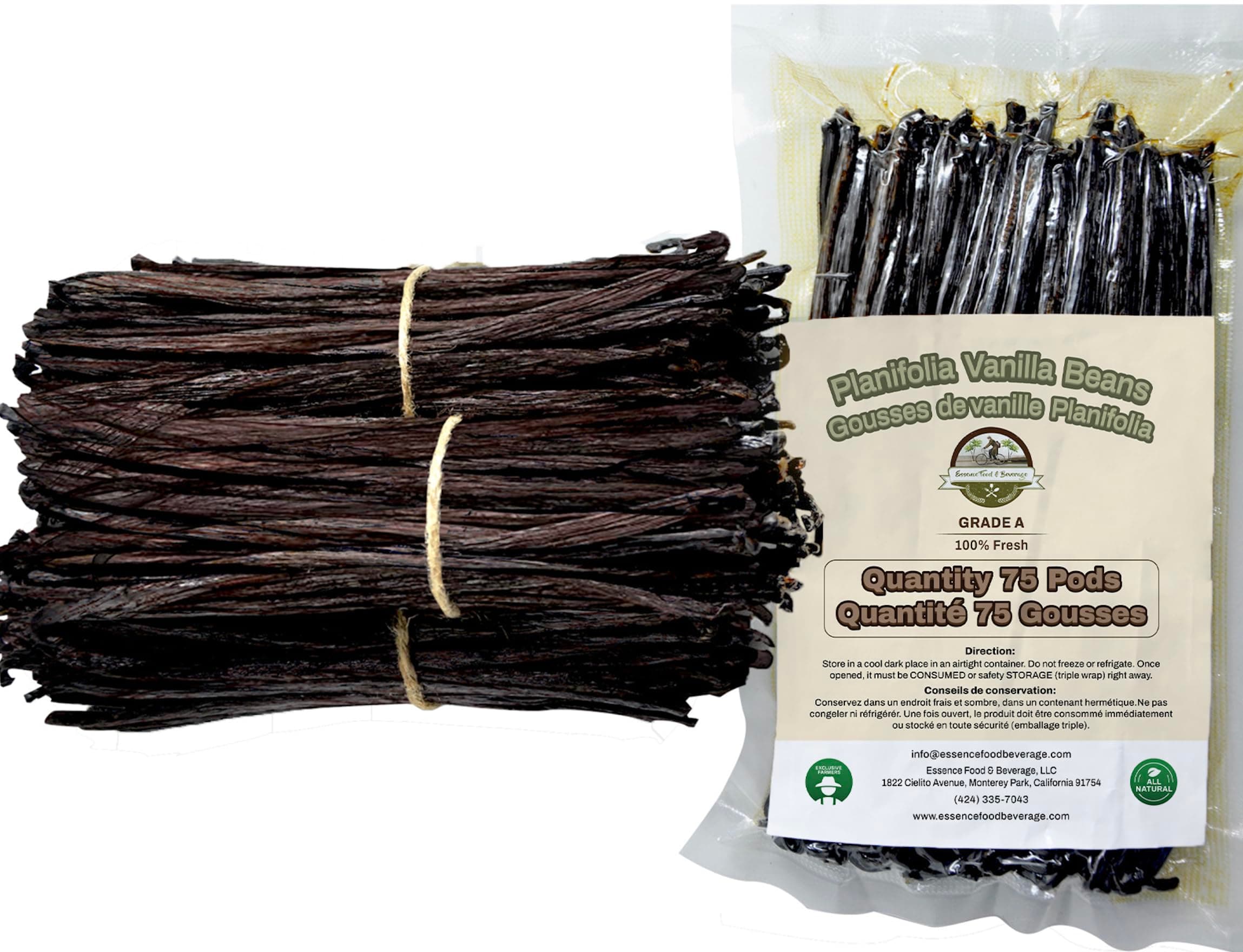 75 Vanilla Beans Bulk For Making Vanilla Extract Grade A - NON-GMO Fresh Pods, "6-8" Inches.