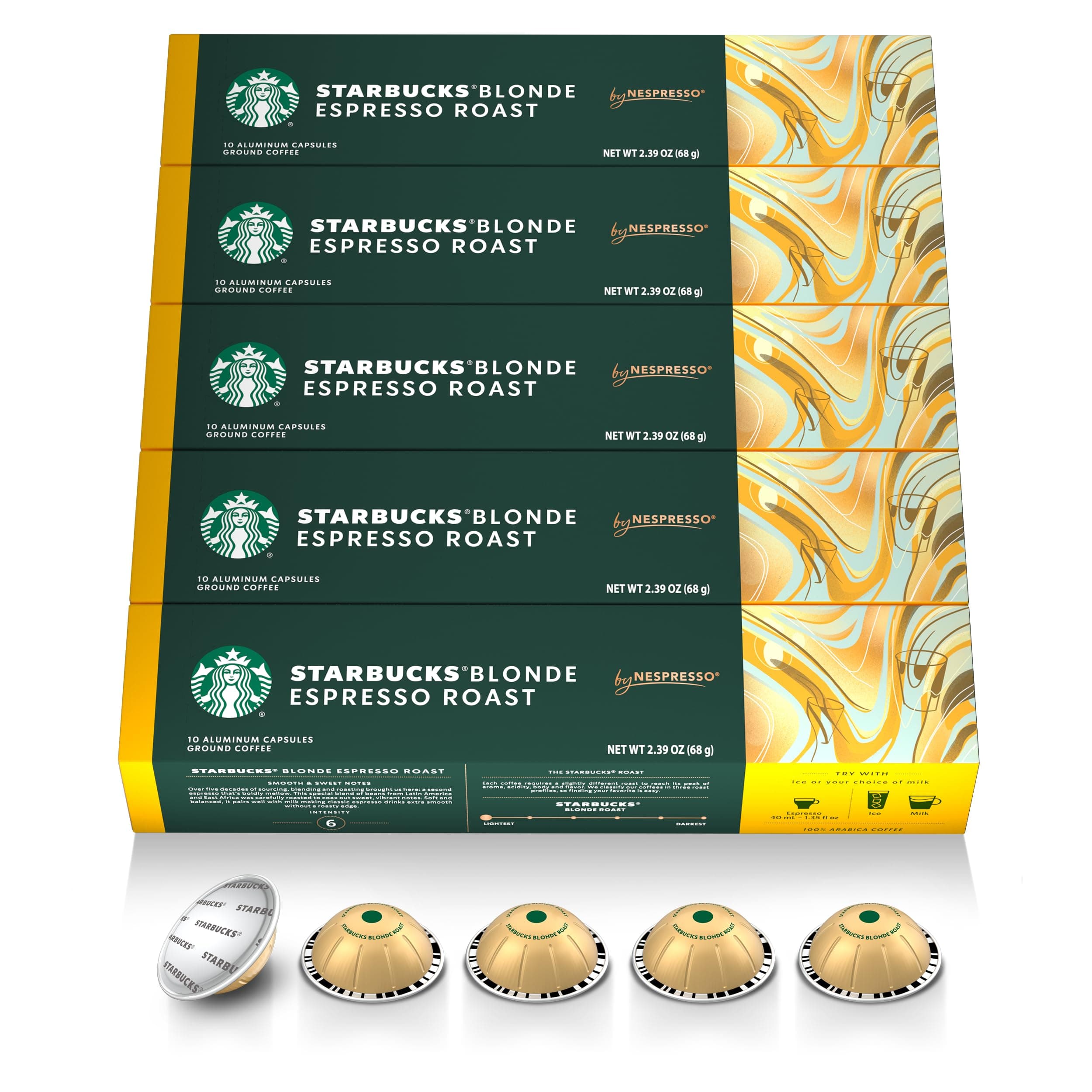 by Nespresso Vertuo, Blonde Roast Espresso, 50-count Espresso Pods, Brews, 1.35 oz.