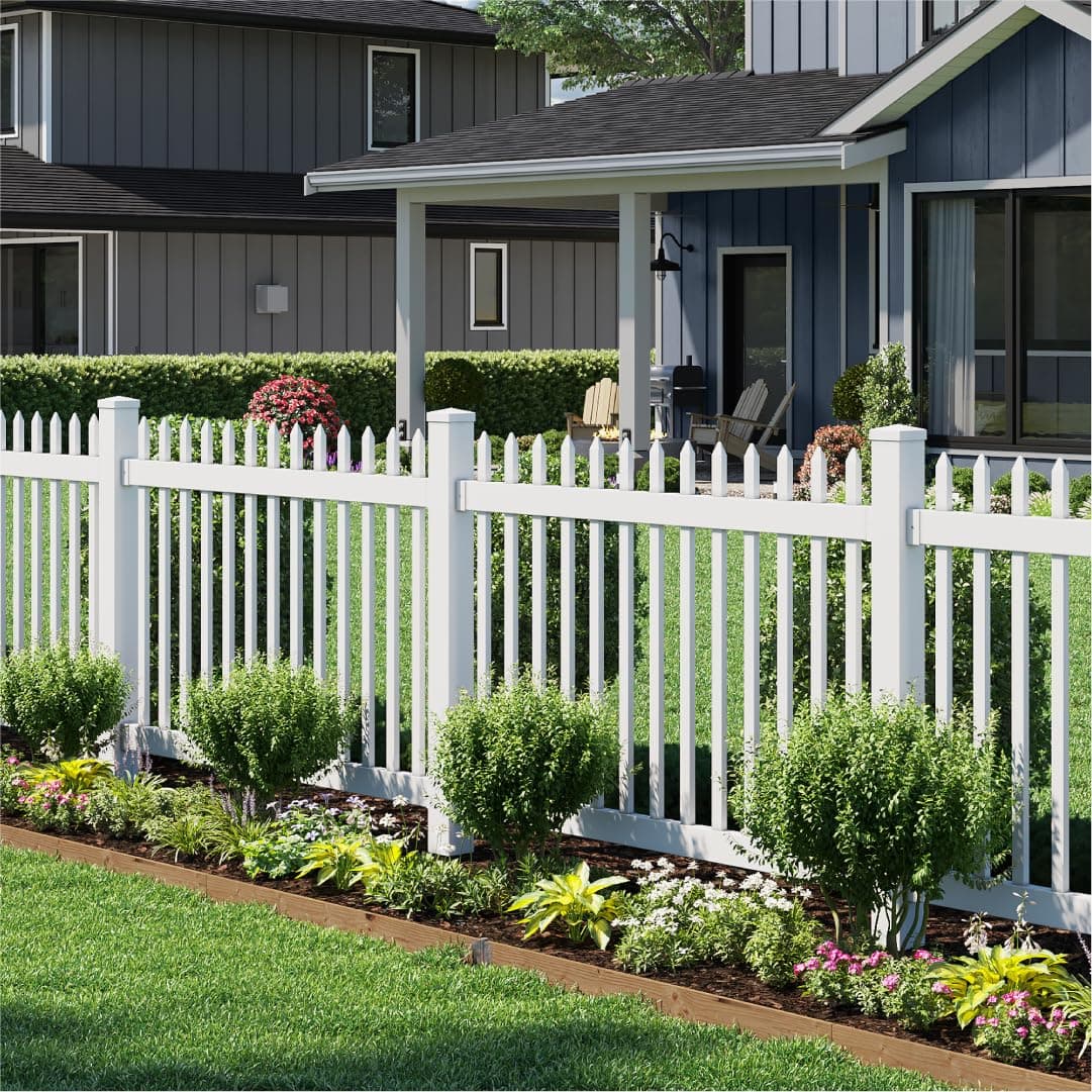 4ft H x 6ft W (1 Panel + 1 Post) No Dig WamBam Nantucket Fence Kit, White Vinyl Picket Fence Panel, Easy DIY Installation Fence Panel Kit, Durable Outdoor Fence for Yard or Garden, BL19101