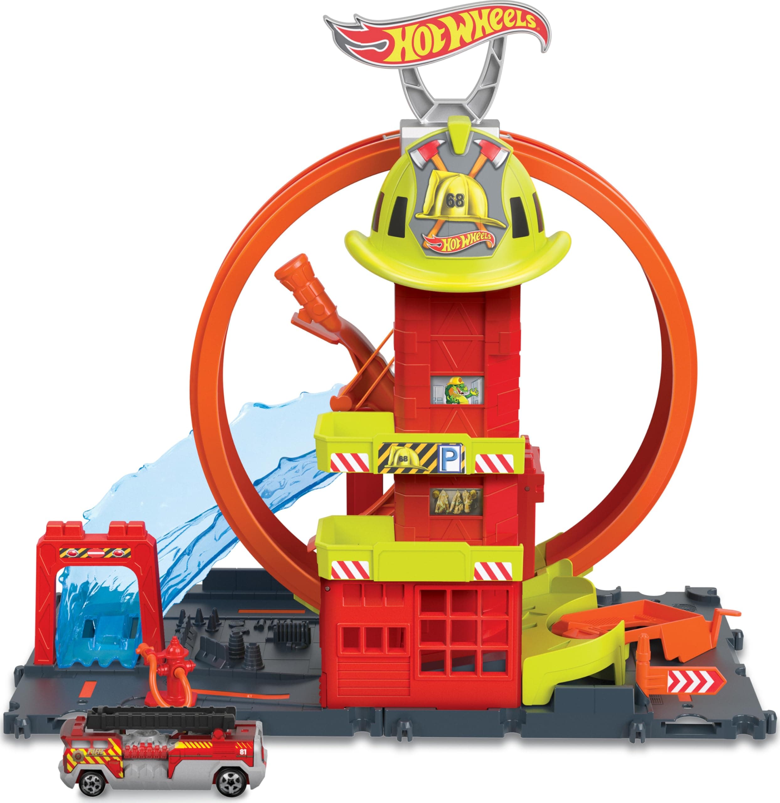 City Super Loop Fire Station Playset, Track Set with 1 Toy Car