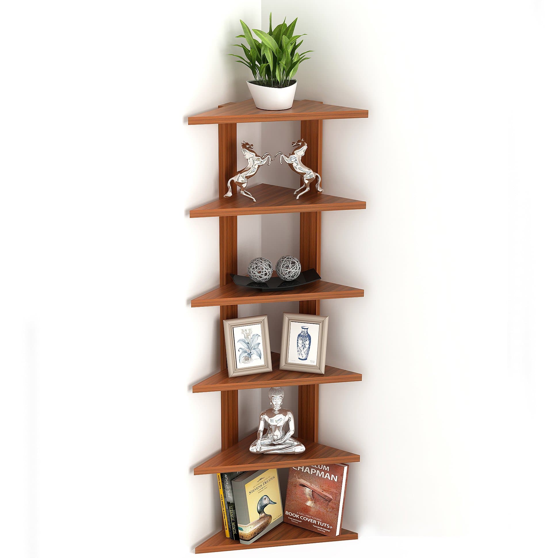 DECORVAIZ Beautiful Engineered Wood Multi-Tier Wall Mounted Corner Shelf | Display Racks , Set of 6 Shelves