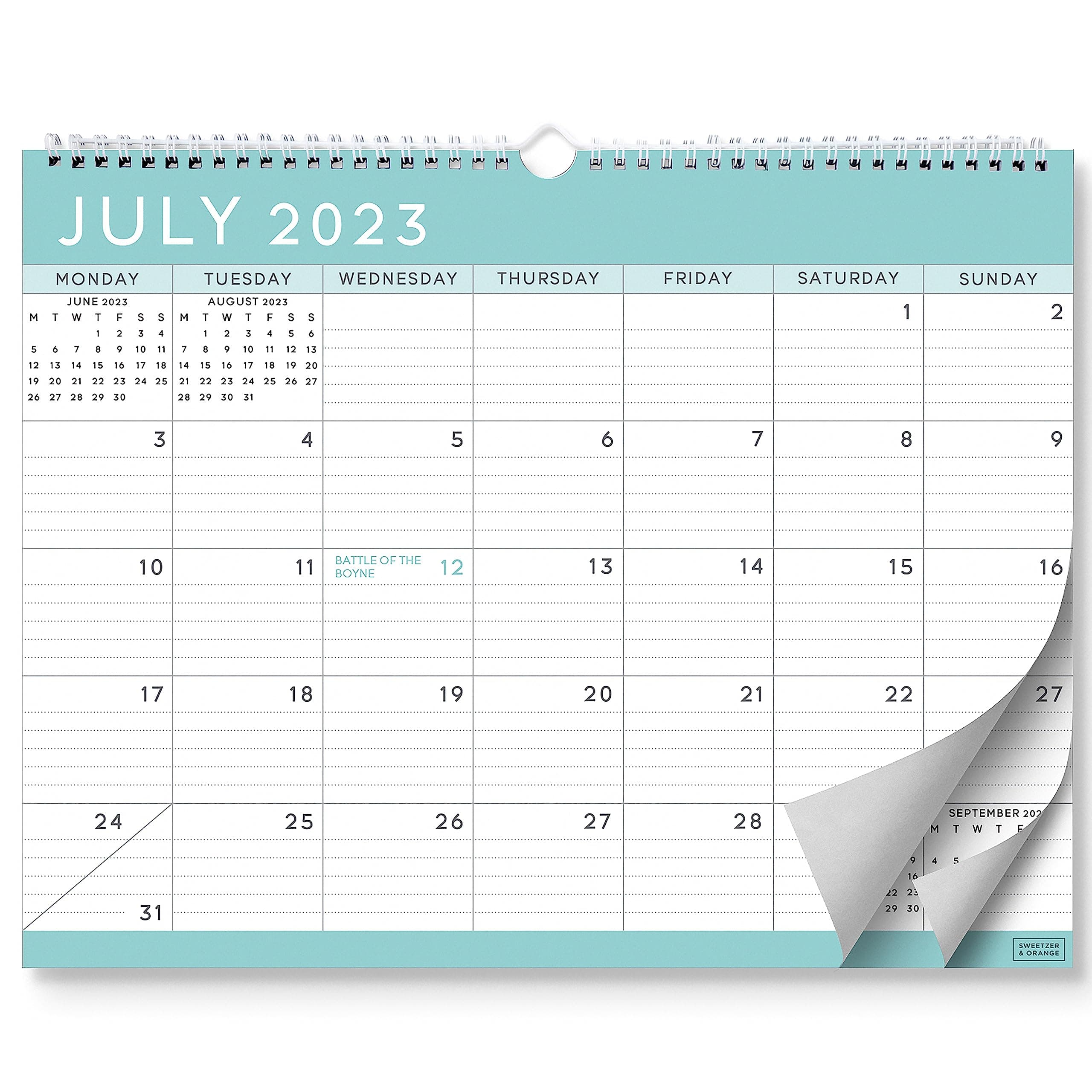S&O Basic Teal Business 2024 Wall Calendar Runs from Now to December 2024 - Tear-Off Monthly Calendar for Office - Academic Wall Calendar - Hanging Calendar with Monthly Mini-Calendars - 13.5"x10.5”in