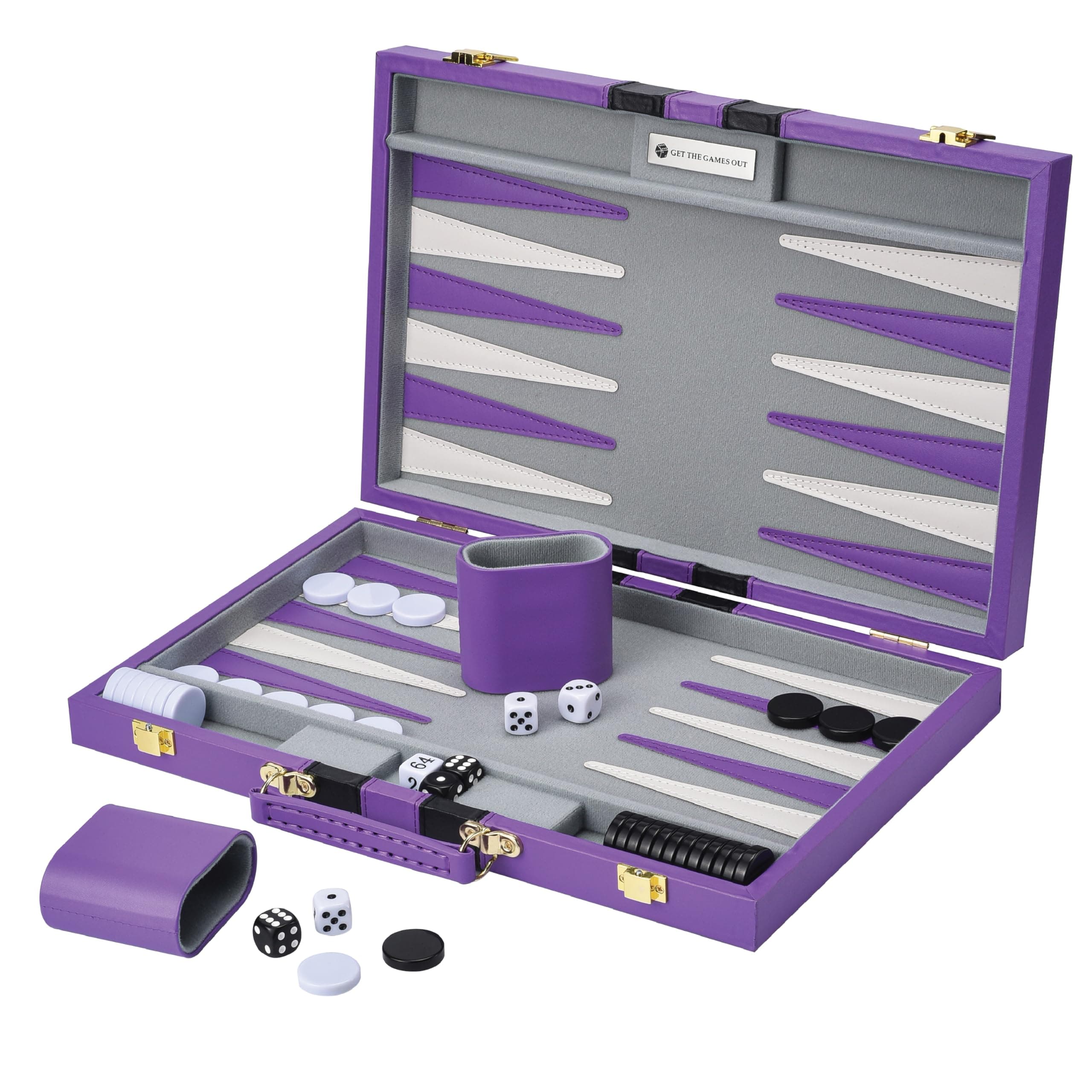 Get The Games Out Top Backgammon Set - Classic Board Game Case - Best Strategy & Tip Guide - Available in Small, Medium and Large Sizes (Purple, Medium)
