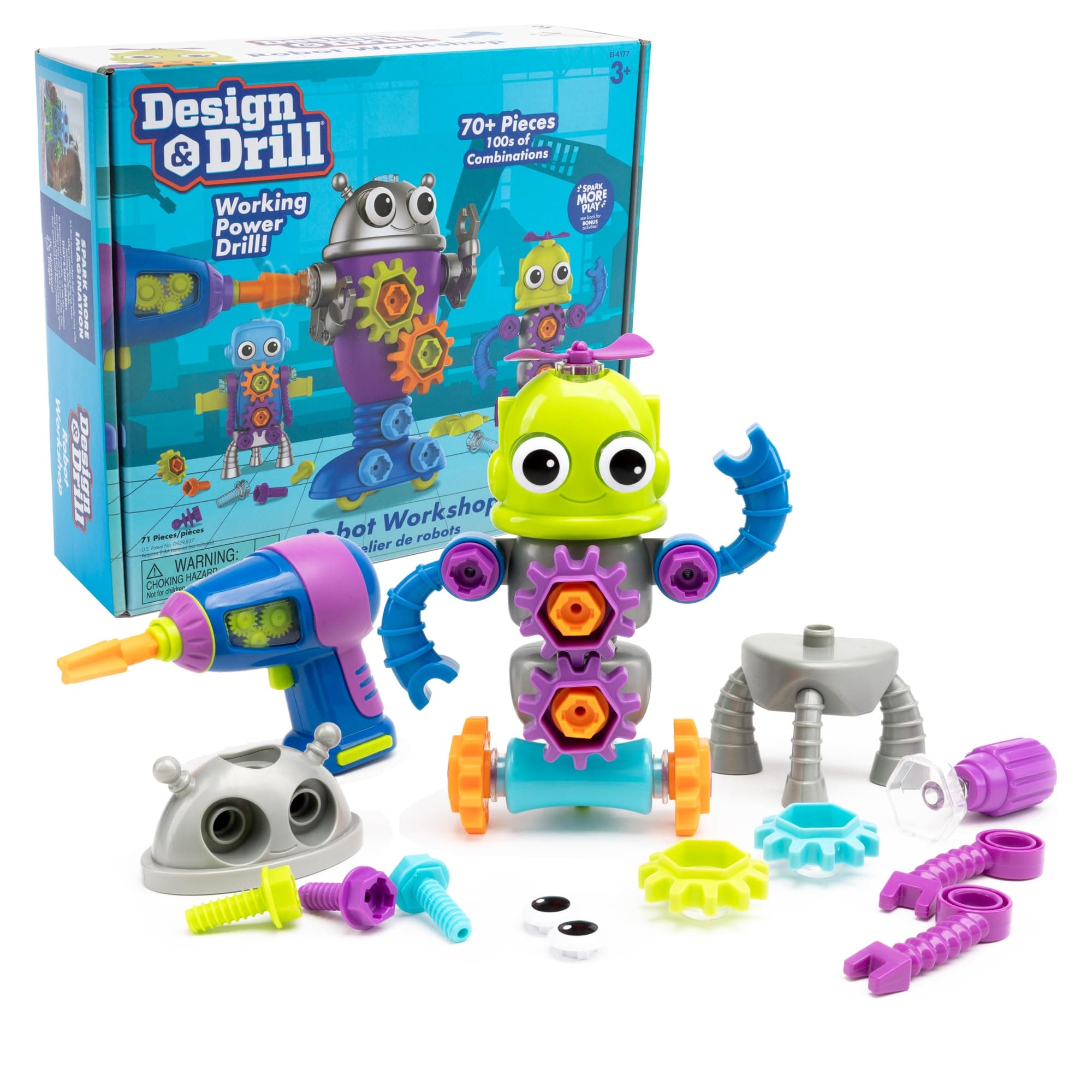 Learning Resources Design & Drill Robots Workshop, Robot Toys for 3 Year Old Boys and Girls, Stem Building Toy for Kids, Detachable Toy with Drill for Kids Workers