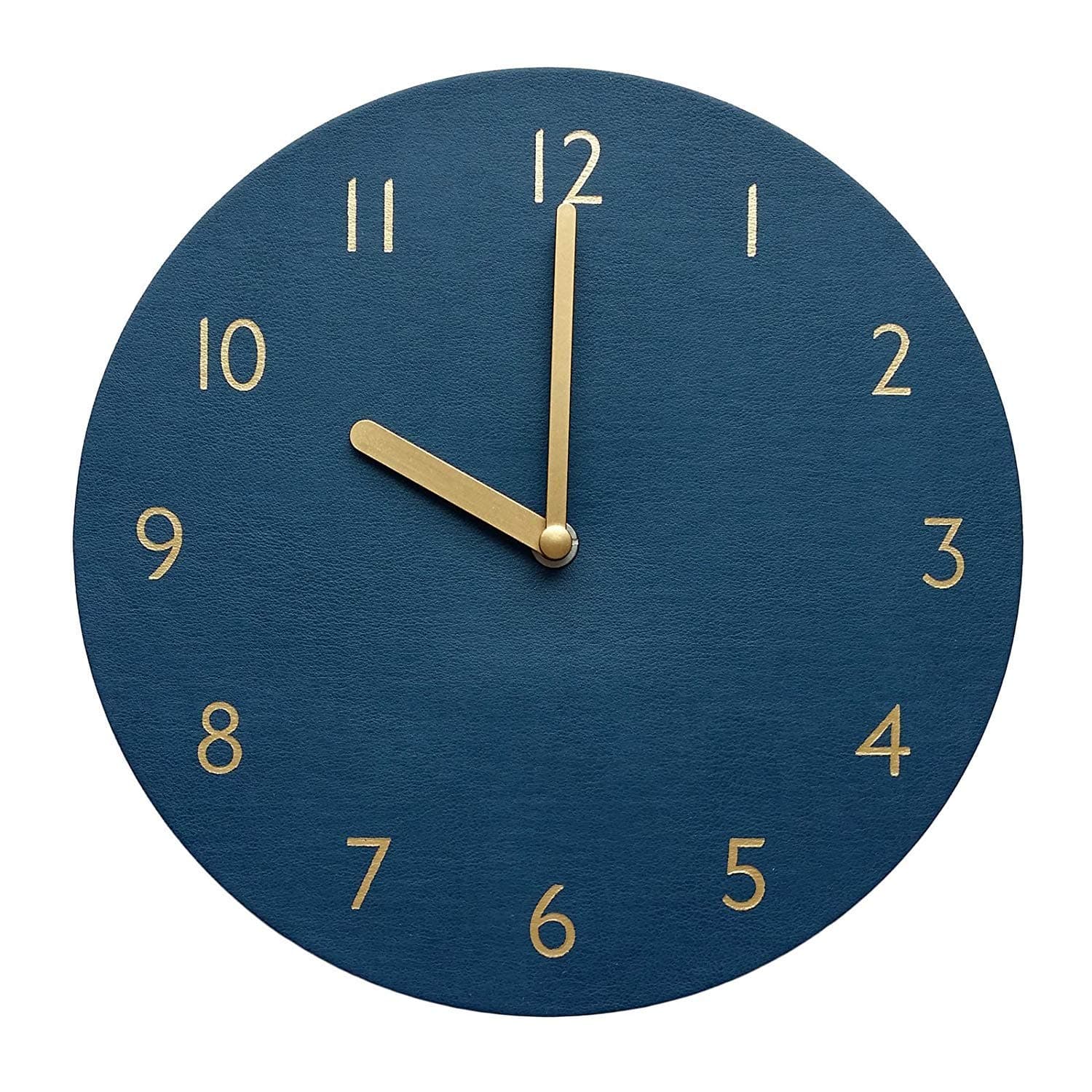 Decorative Wall Clock Silent & Non-Ticking Quartz Clock PU Leather Lightweight Round 11" (Navy)