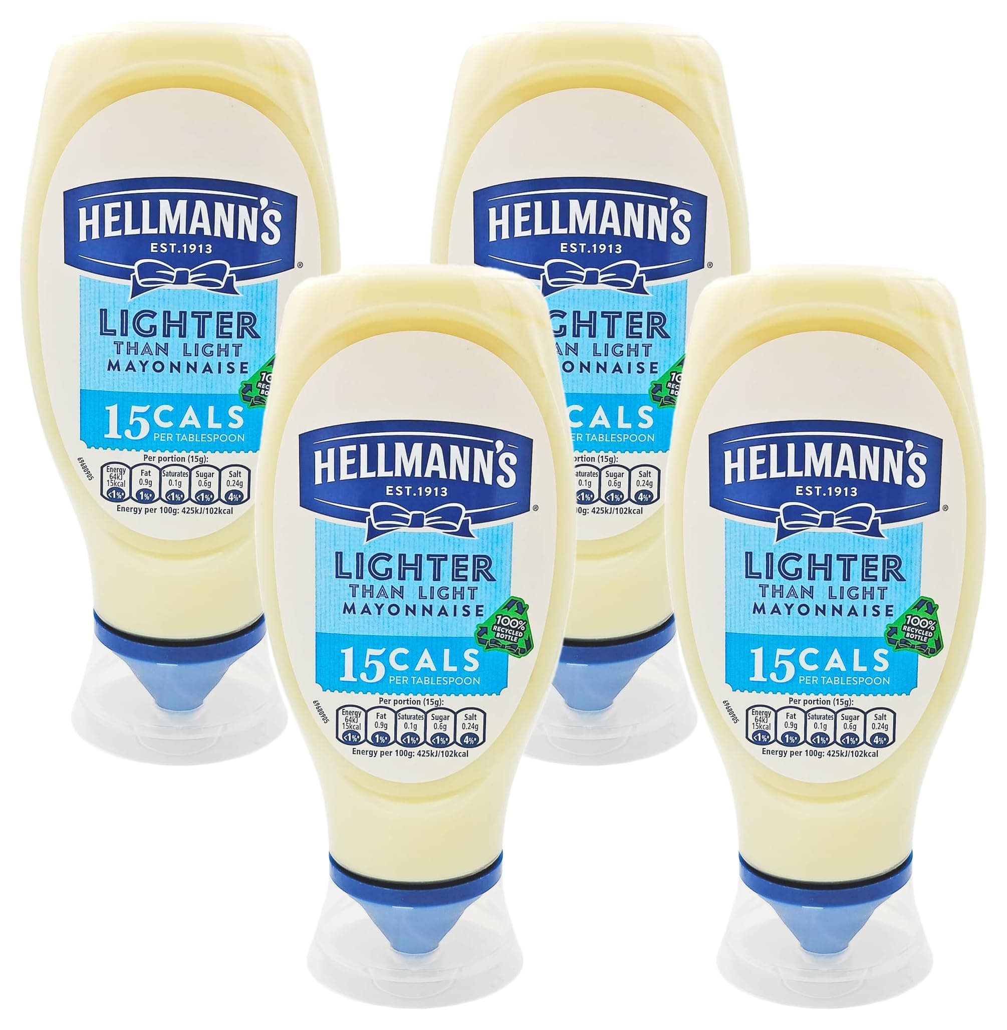 Hellmann's Lighter than Light 100% recycled plastic bottle Mayonnaise light mayo for sandwiches, wraps and salads 430 ml (Pack of 4)
