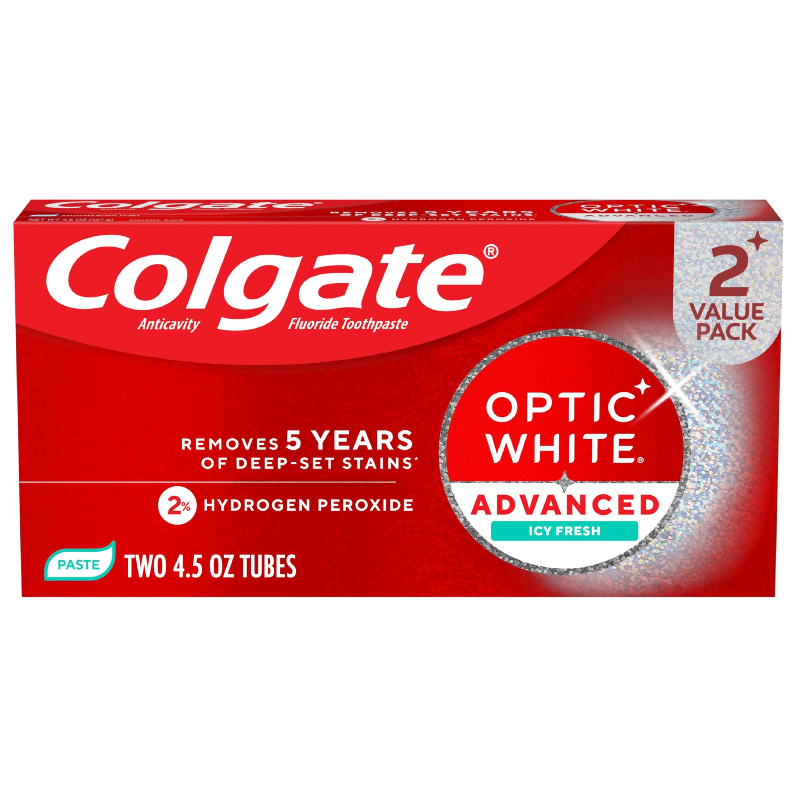 Optic White Advanced Teeth Whitening Toothpaste, 2% Hydrogen Peroxide Toothpaste, Icy Fresh, 4.5 Oz, 2 Pack