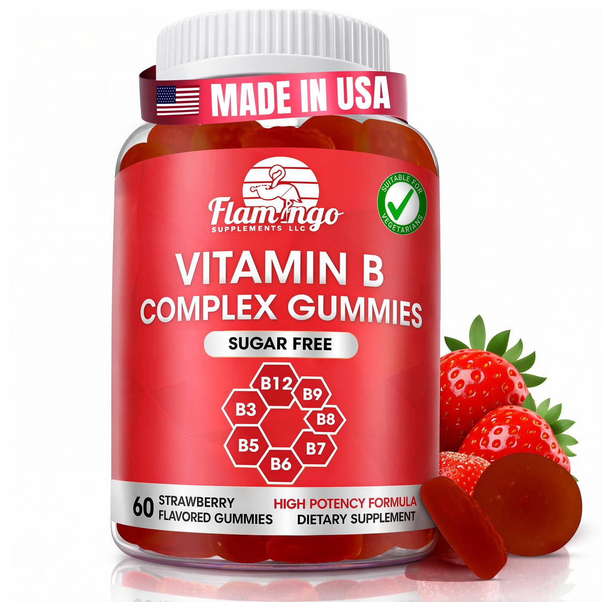 Sugar Free Vitamin B Complex Gummies - Vitamin B12, B7, B6, B3 (Niacin), B5, B8, B9 (Folate)- Third Party Tested- Prenatal, Vegan Diet, Older Adults - B Complex Vitamin Supplement- 60 Gummy Bottle