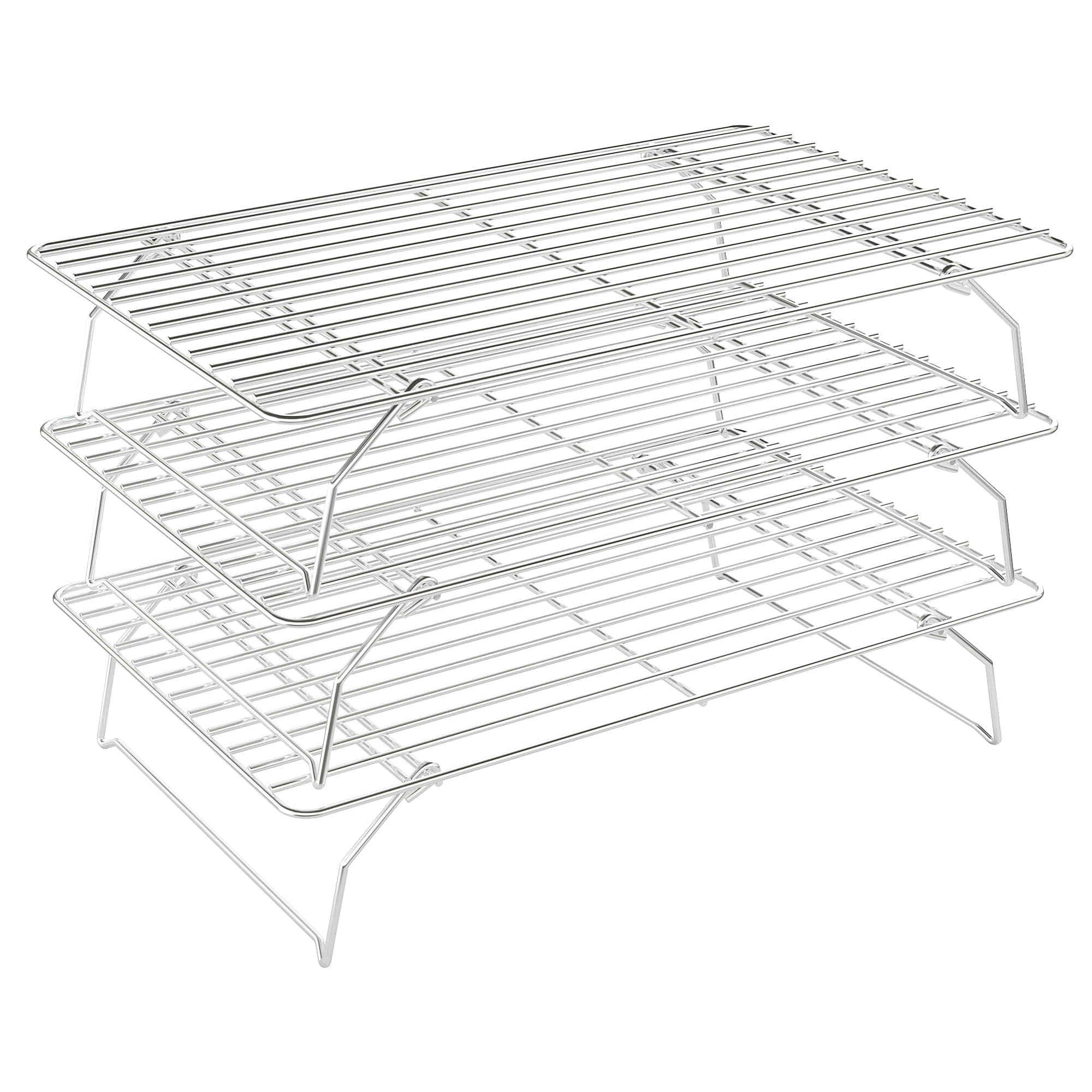 3 Tier Stackable Cooling Rack for Batch Cooling Cookie, Pizza, Cake-15.8”x 10”- Heavy Duty Cooling Racks for Cooking and Baking, Oven and Dishwasher Safe Baking Supplies-Silver