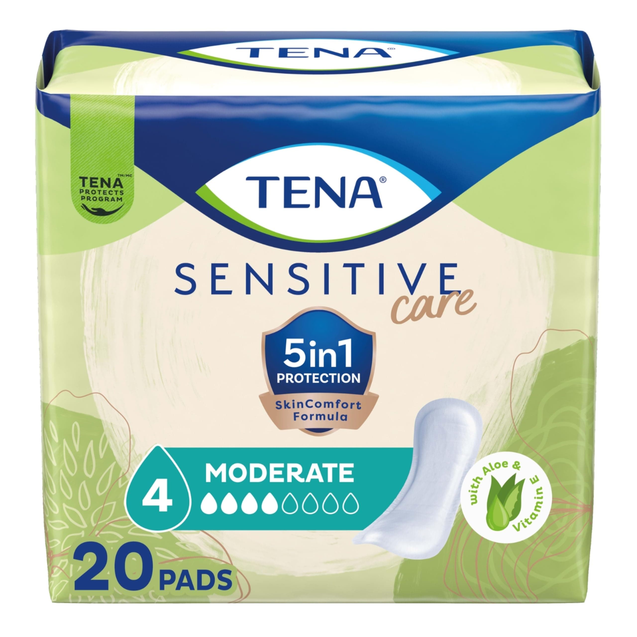 Tena Sensitive Moderate Bladder Control Pads, Incontinence, Moderate Absorbency, 20 Count, 1 Pack