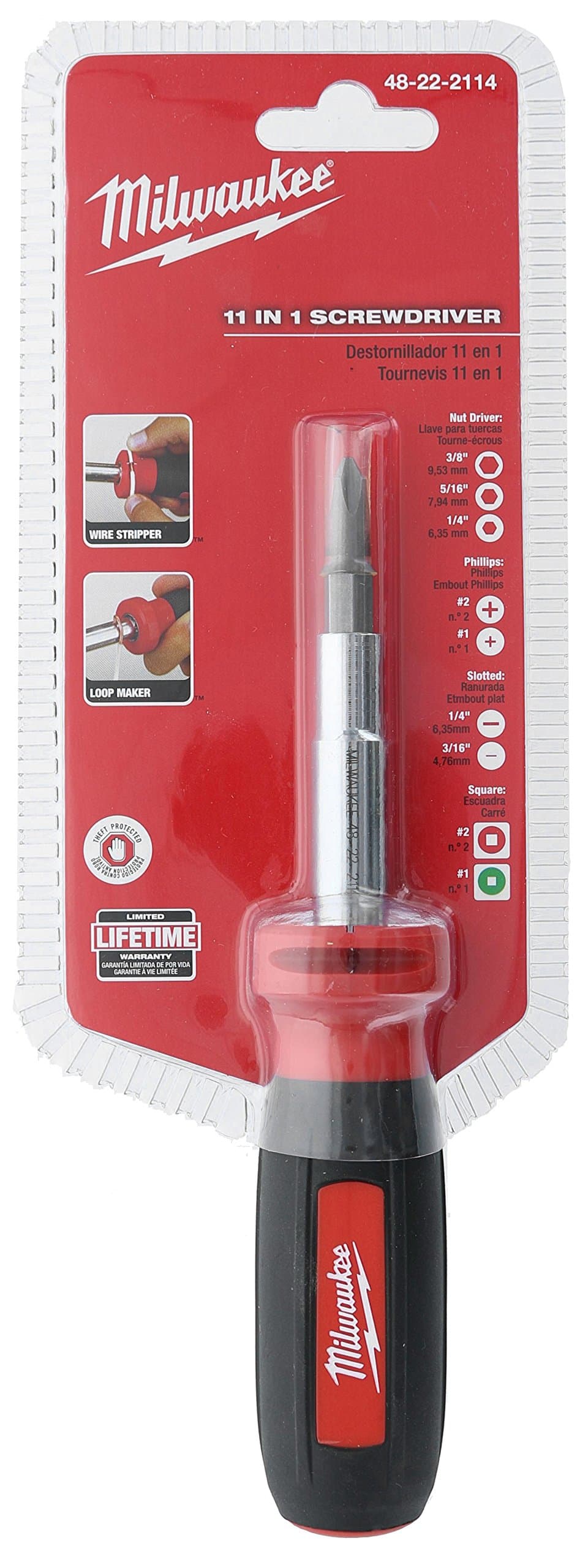 Milwaukee 48-22-2114 11 In 1 Multi-Tip Square Drive Screwdriver with Onboard Wire Looping and Stripping Hardware