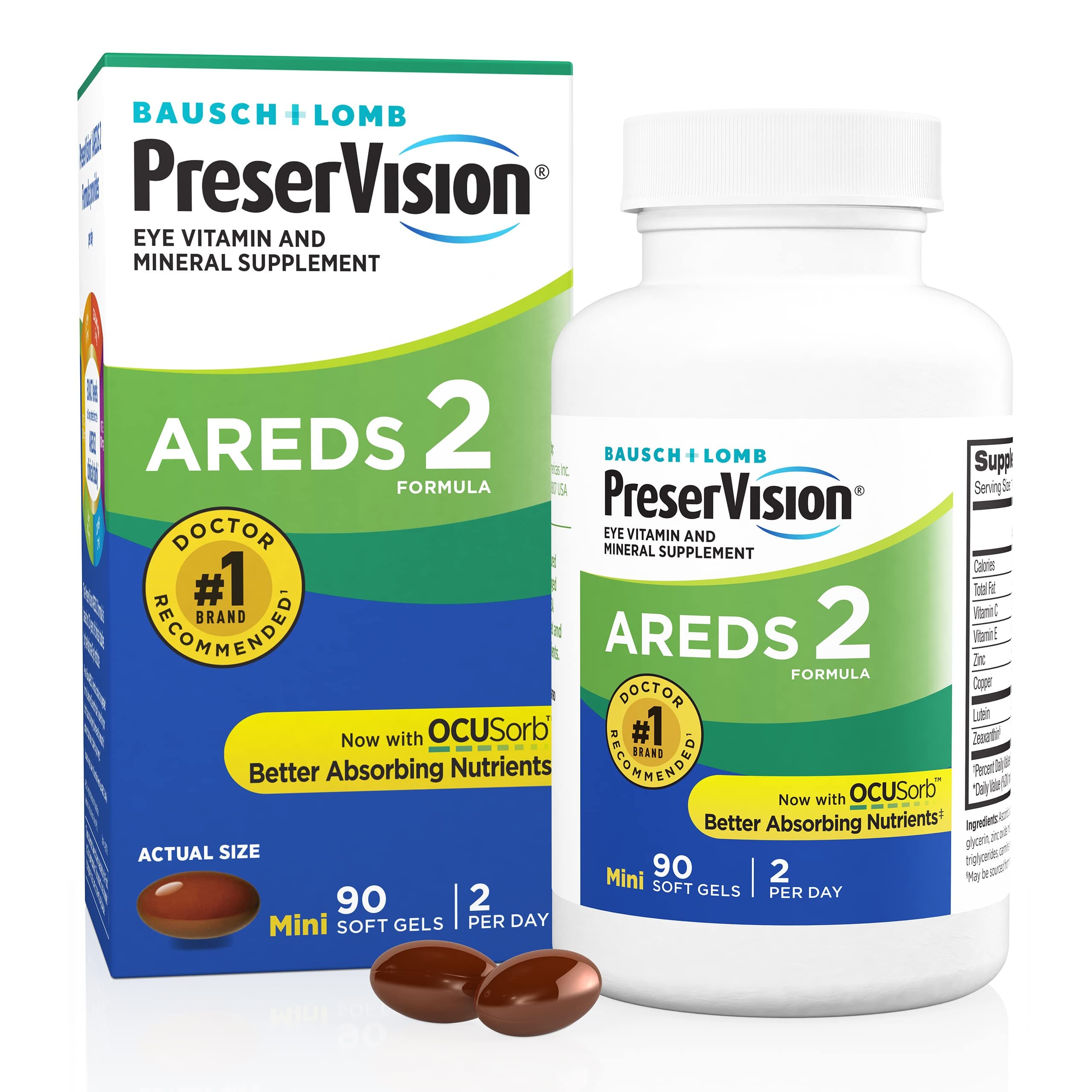 PreserVision AREDS 2 Eye Vitamins, #1 Eye Doctor Recommended Brand, Lutein and Zeaxanthin Supplement with Vitamin C, Vitamin E, Zinc, and Copper, 90 Softgels (Minigels)