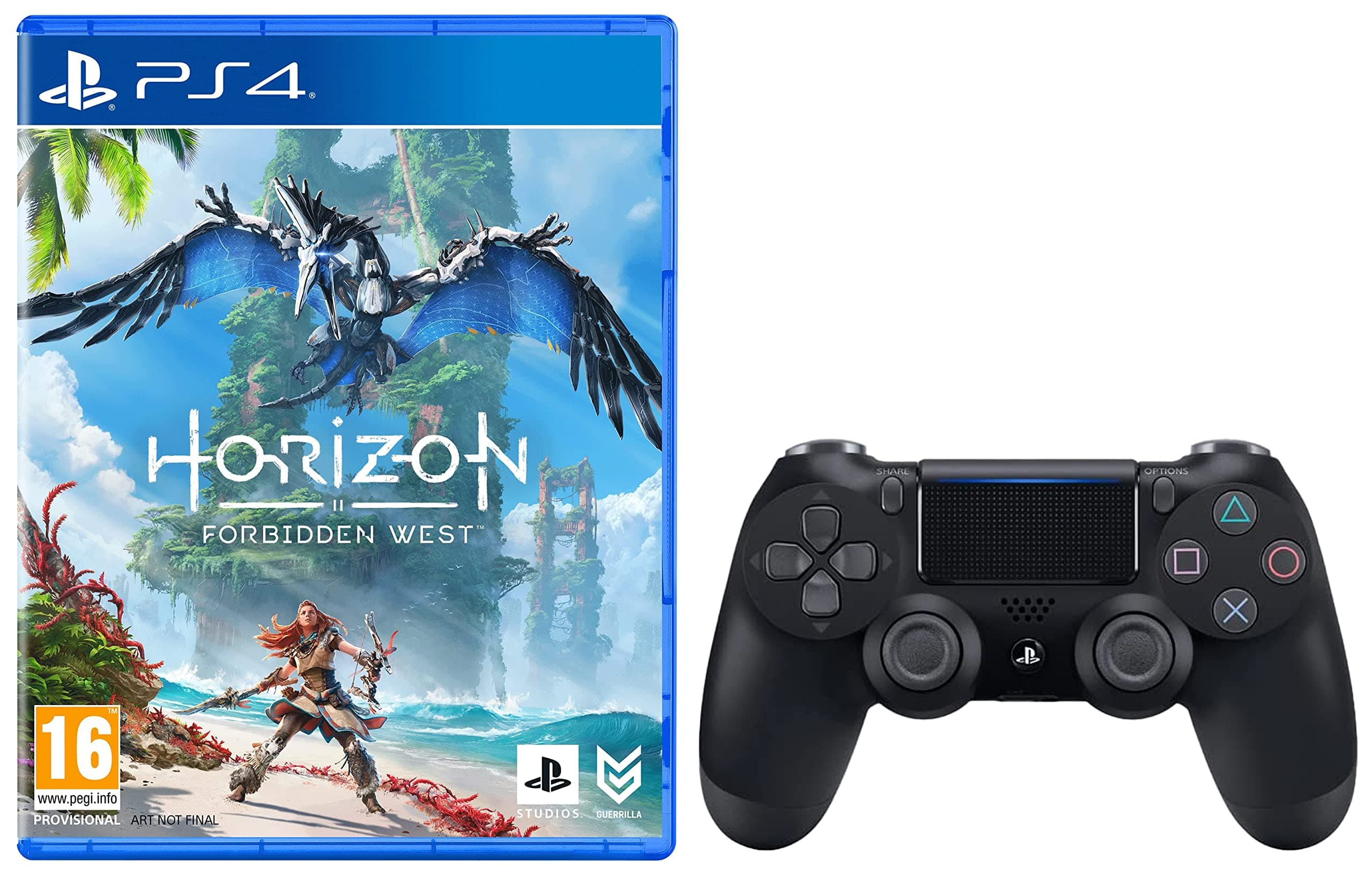 Sony Dualsense Wireless Controller Black & Horizon Forbidden West | Standard Edition | Ps4 Game (Playstation 4)