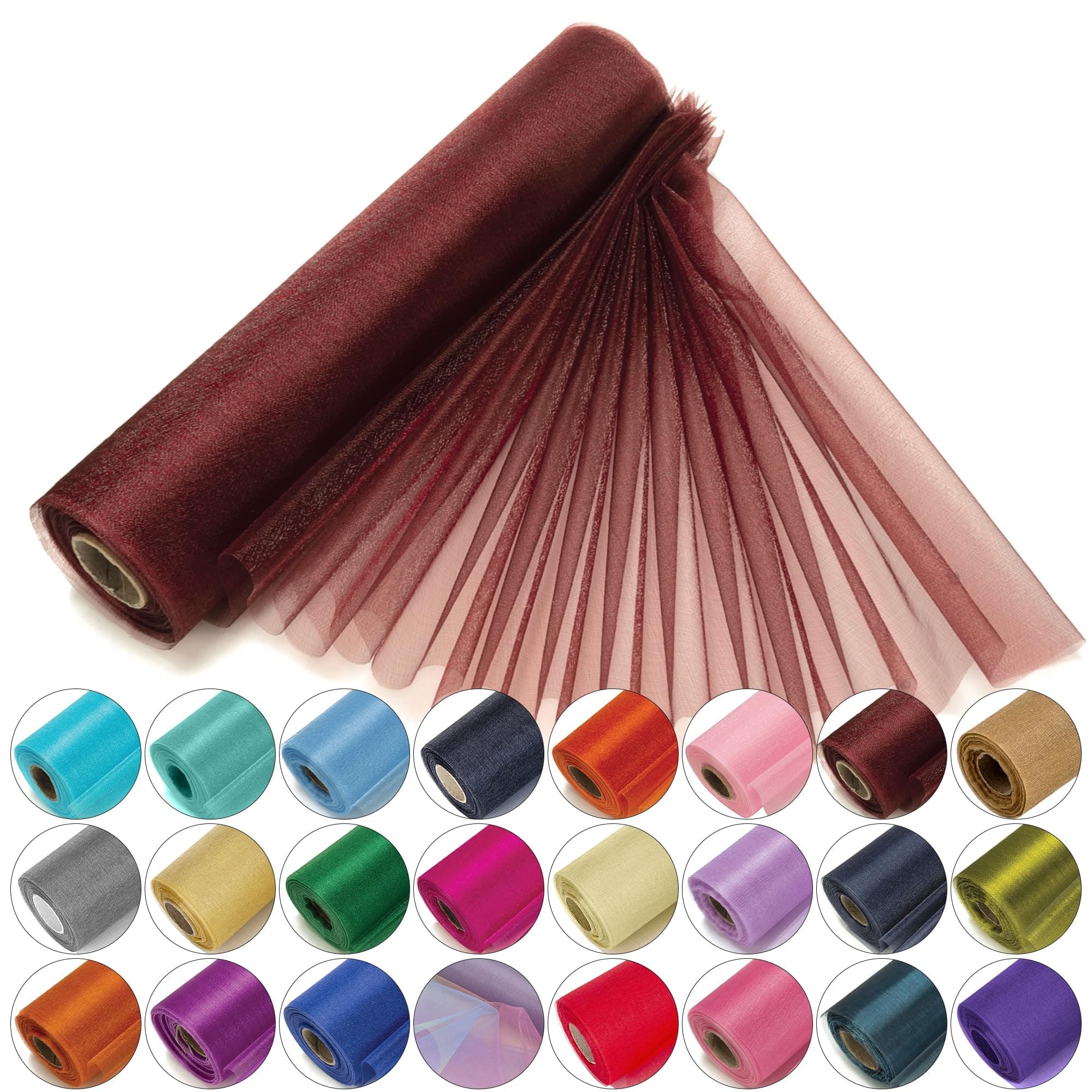 Trimming Shop 29cm x 25m Roll of Organza Sheer Fabric - Elegant Decorative Cloth for Wedding Chair Bows, Table Runners, Party Favours - Crafting Supplies for Ribbons, Dress Accents,and Bags, Burgundy