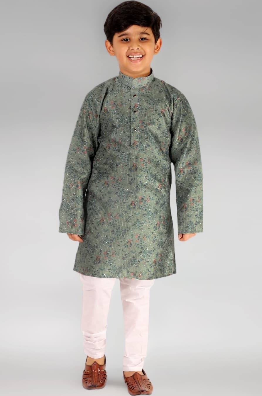Pro-Ethic Style Developer Boys Silk Floral Kurta Pajama Set | Embellished Design | Ethnic Wear