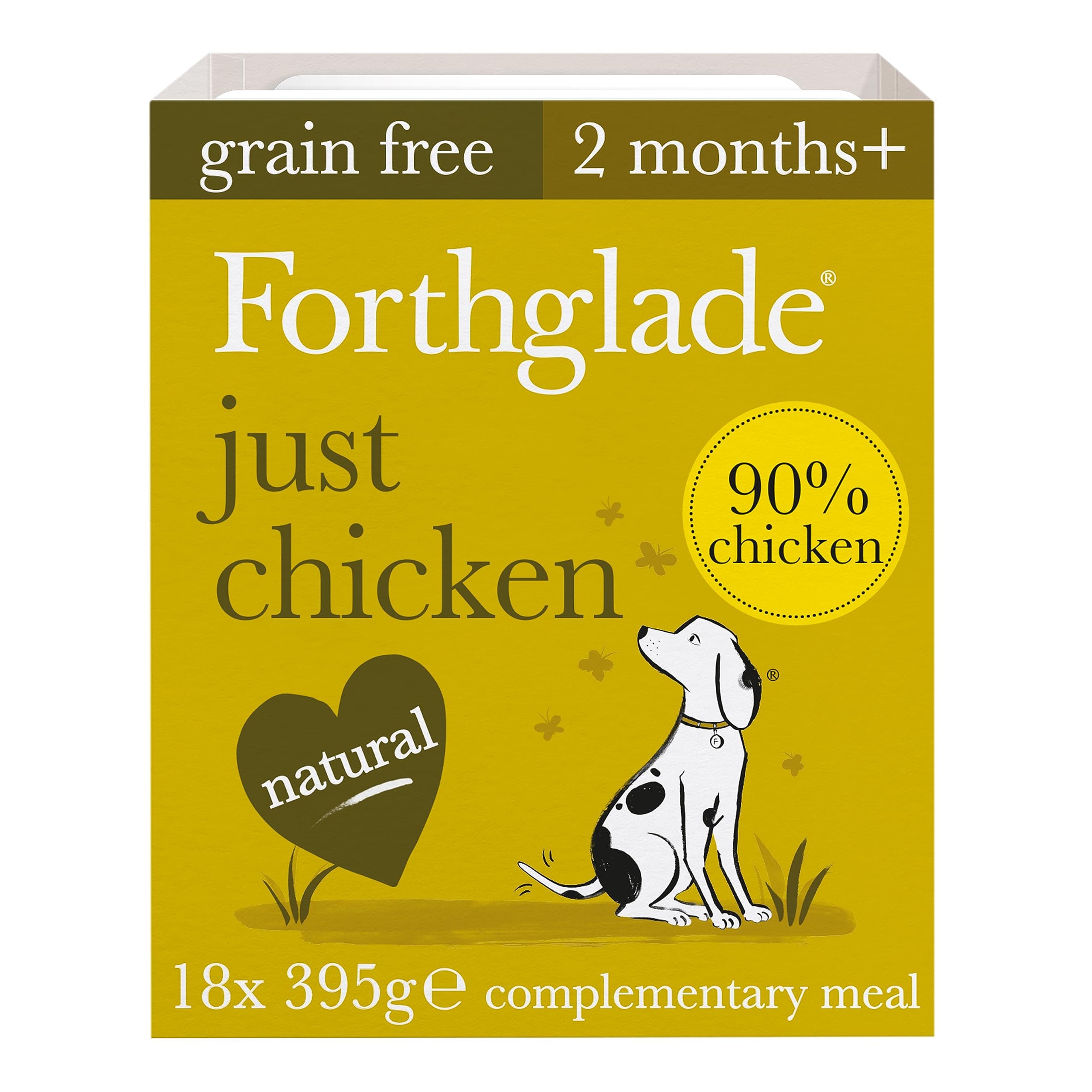 Forthglade Complementary Wet Dog Food - Just Chicken With Vegetables, 90% Chicken, Grain Free Stomach Sensitive, Hypoallergenic, Natural Ingredients (18 x 395g Trays)