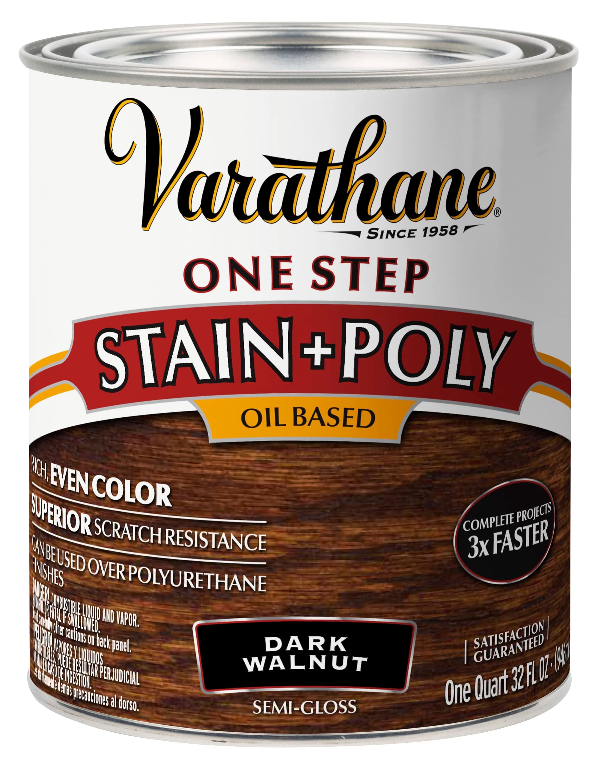 Rust-Oleum Varathane One Step Stain & Polyurethane for Interior Wood Surface in Liquid Form (946 ml | Oil-Based | Dark Walnut | Semi-Gloss)