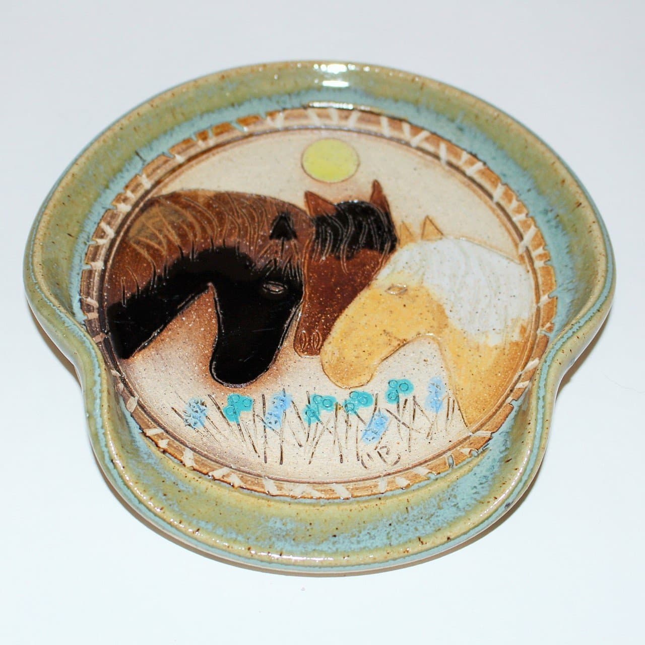 Handmade Pottery Three Horses Spoon Rest