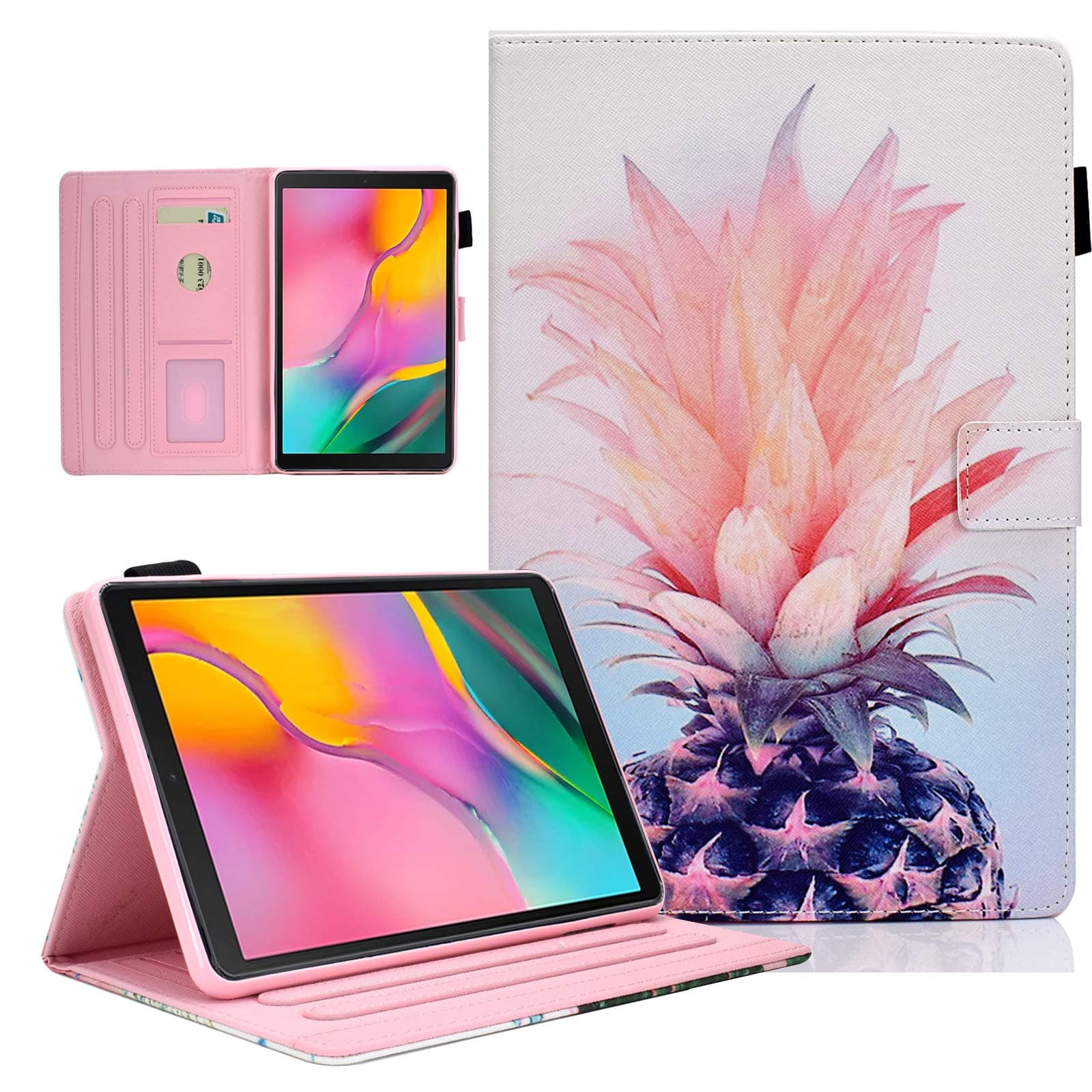 DTangLsm Case for Galaxy Tab A 10.1 2019 (Model SM-T510 /T515 /T517) Multi-Angle Viewing Smart PU Leather Stand Cover for 10.1 Inch Samsung Galaxy Tab A Tablet SM-T510 SM-T515 SM-T517, Pineapple