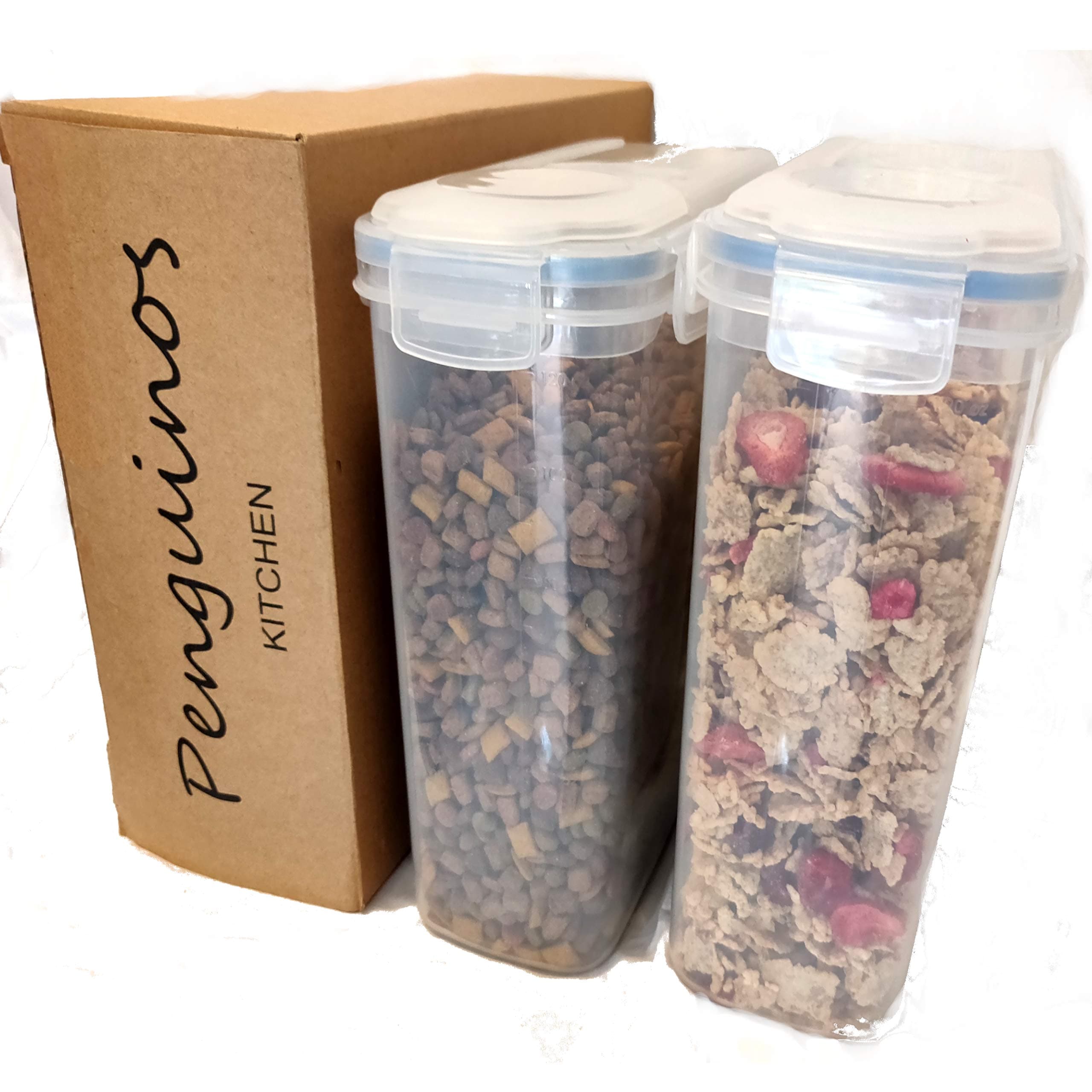 Cereal Storage containers Large 4L with lids Kitchen Tupperware Double Dispenser Pack for Pasta, pet Food, Flour, weetabix and Other Dry Foods