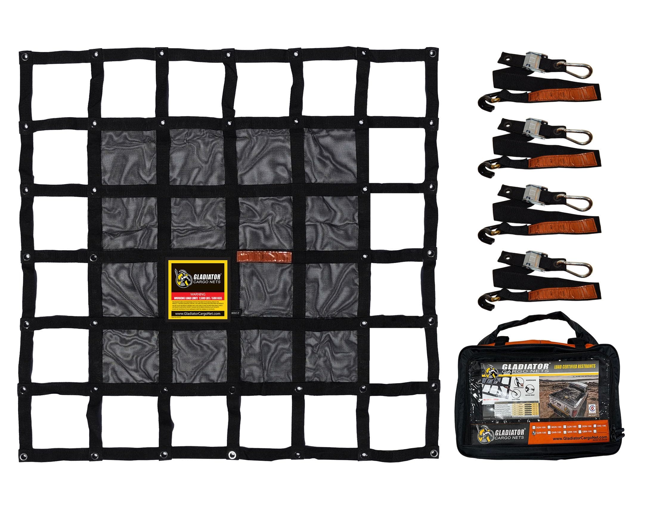 Gladiator Cargo Nets - Heavy Duty Cargo Net - Truck Organizer-Interior-Roof Rack-Jeep-SUV- Baja-Camping -(GBN-100) 4' x 4'