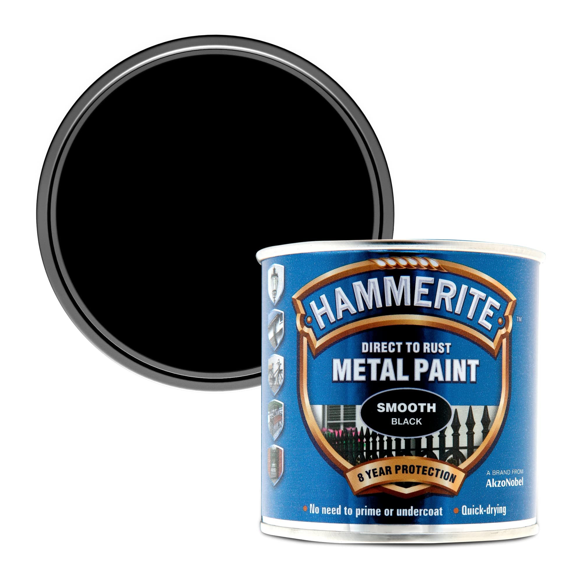 Hammerite Direct to Rust Metal Paint - Smooth Black Finish 250ML, 5084863