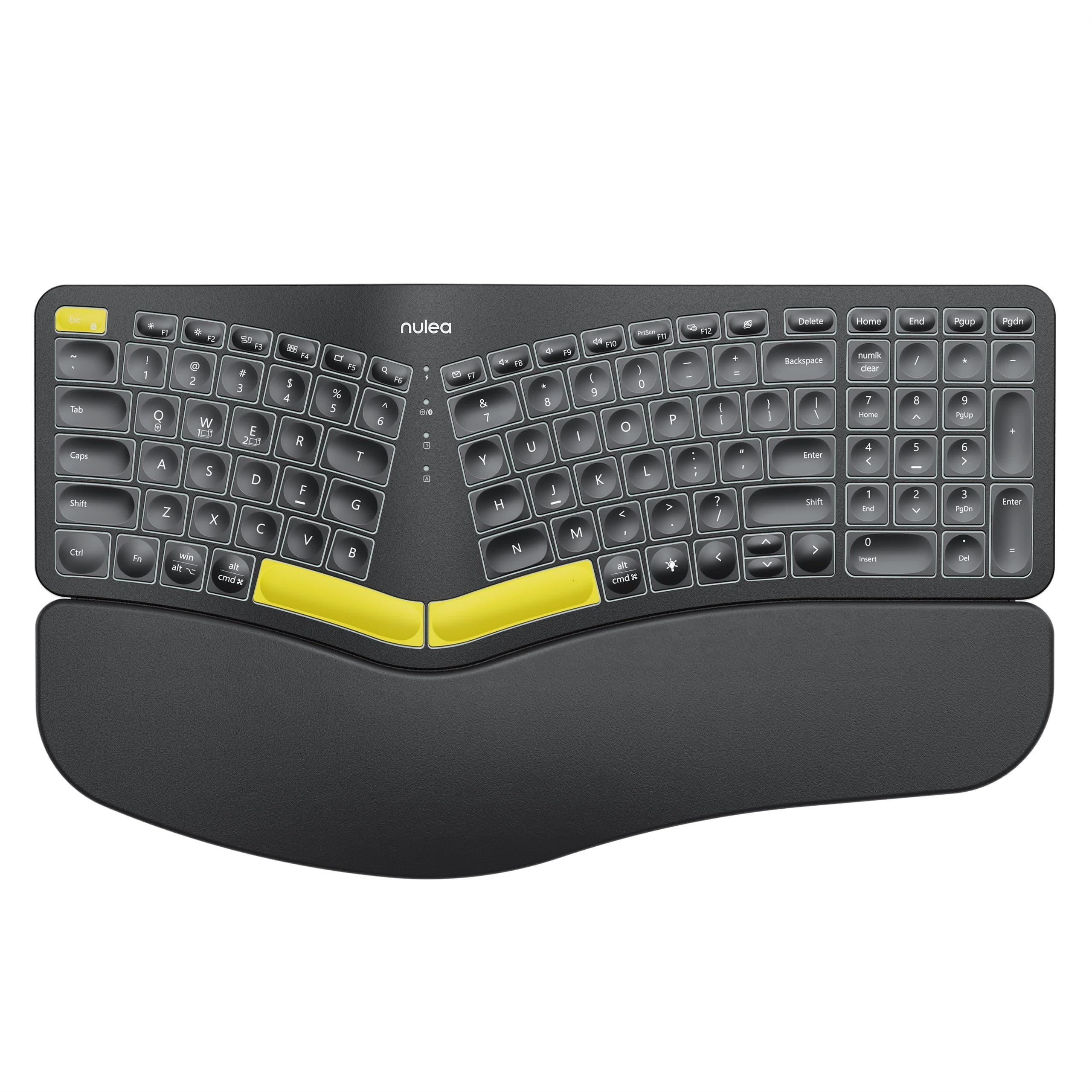 Wireless Ergonomic Keyboard, Split Keyboard with Wrist Rest, USB-C Charging, 7-Color Backlight, Natural Typing, Bluetooth and USB Connectivity, Compatible with Windows/Mac