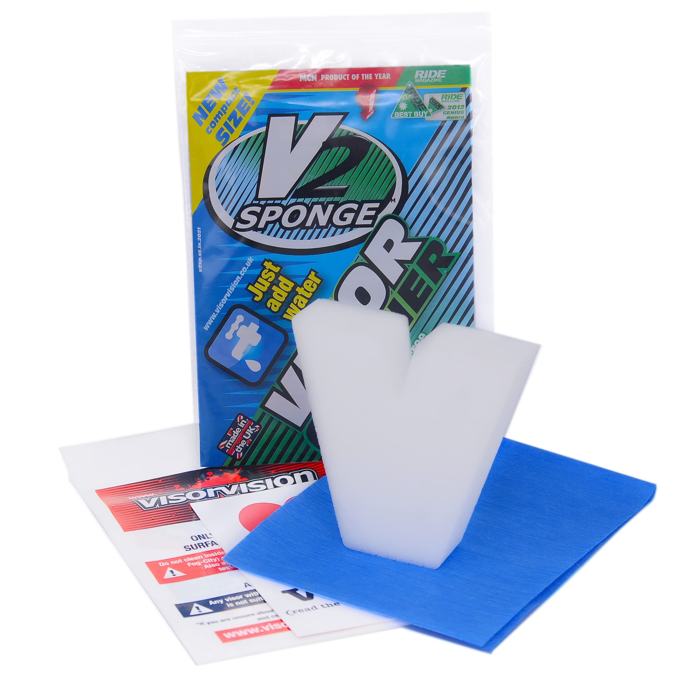 V2 SPONGE POCKET PACK MOTORCYCLE VISOR CLEANER X 2