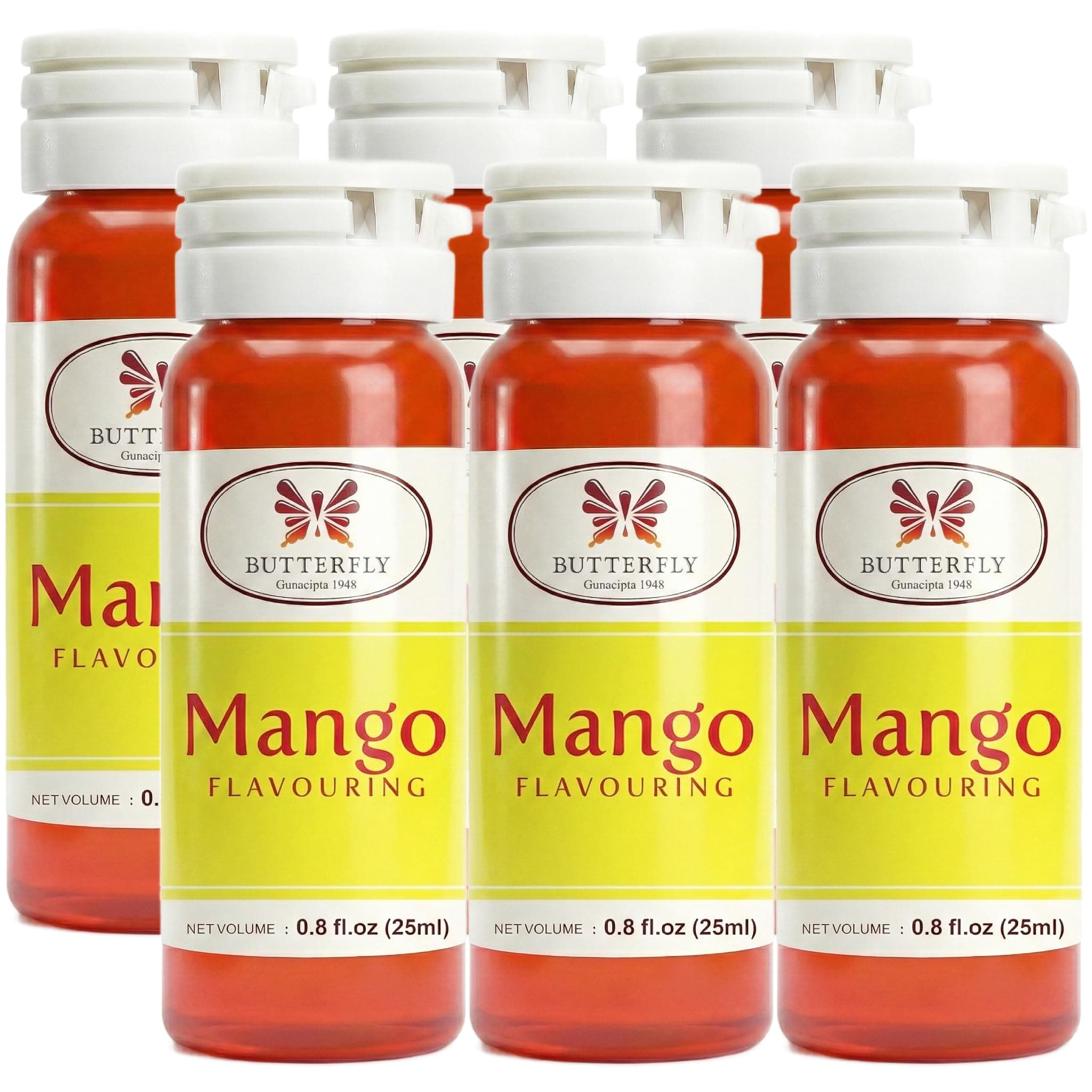 Butterfly Mango Flavoring Extract 25 ml (Pack of 6) - Pure Mango Extract for Baking, Desserts, Drinks, Syrups, Ice Cream, Pastries