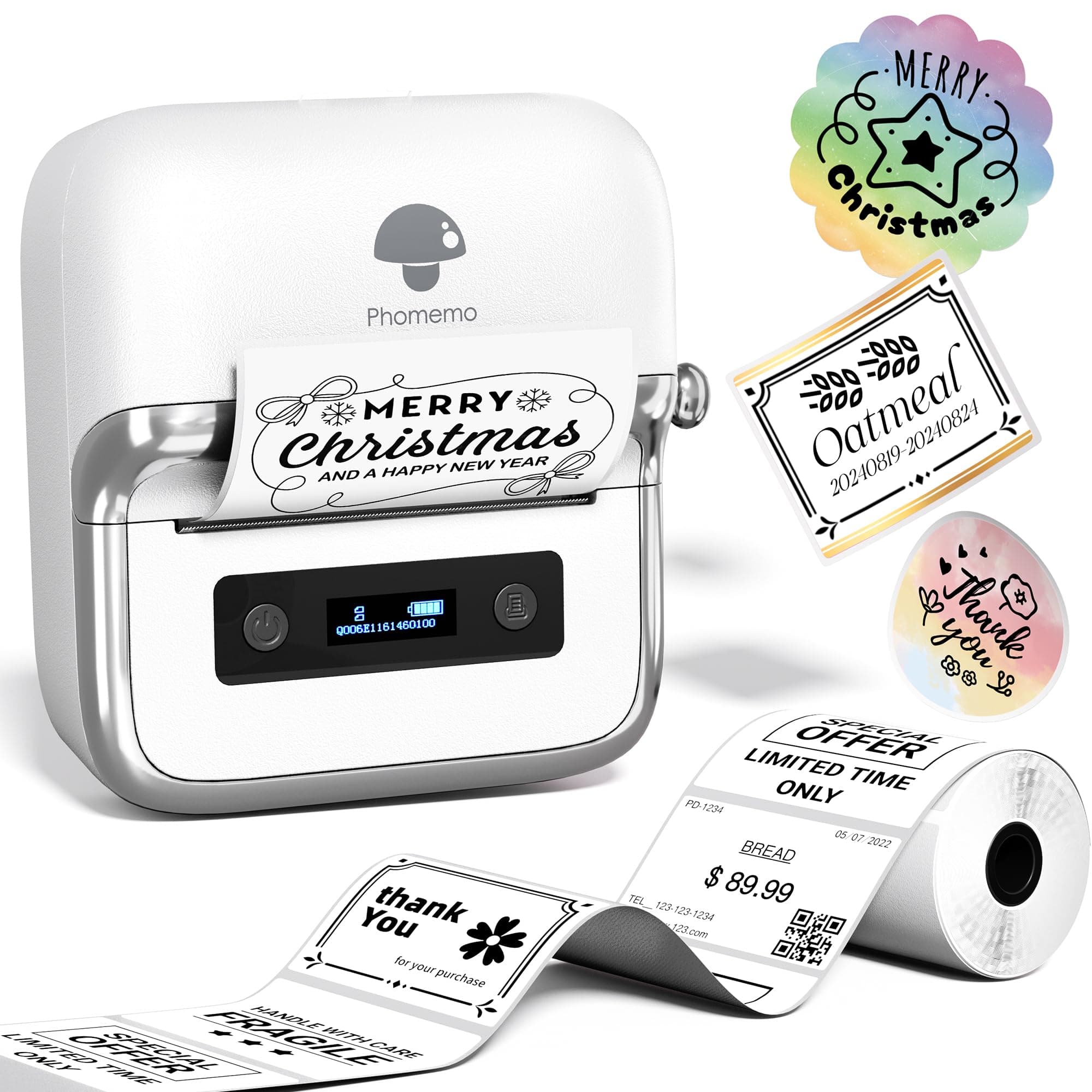 M250 Label Printer, 3 Inch Thermal Label Maker Machine, Upgrade Portable Barcode Label Printer with 1 Roll Label for Barcode, Name, Address, Labeling, Mailing, Home, Office & Small Business