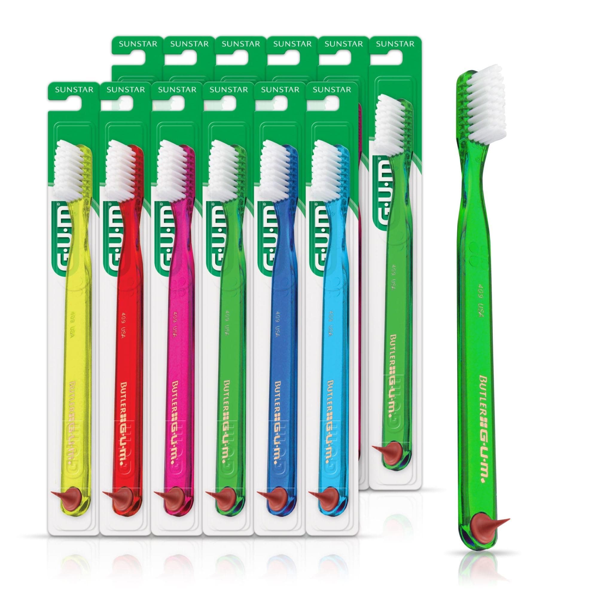 409 Classic Toothbrush with Rubber Tip, Compact Head, Soft Bristles Bulk Samples, 12 Count