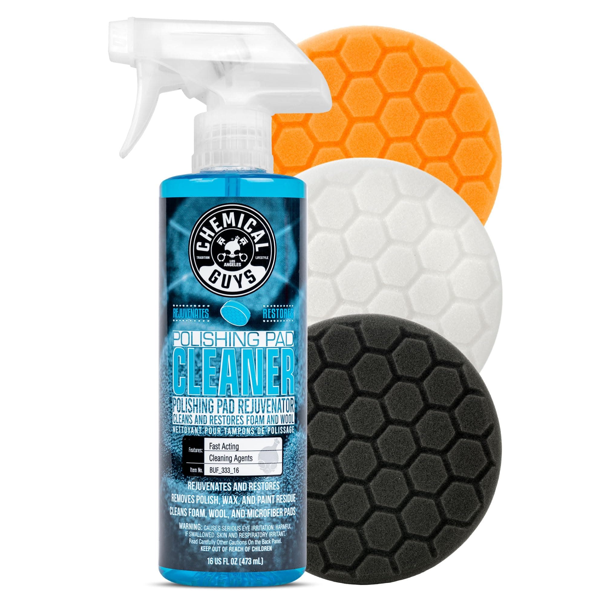 5.5" Buffing Pad Sampler Kit - 4 Piece Detailing Set with 3 Professional Foam Car Polishing Pads & 16 oz Polishing Cleaner, for Dual Action and Rotary Polishers Using 5" Backing Plates