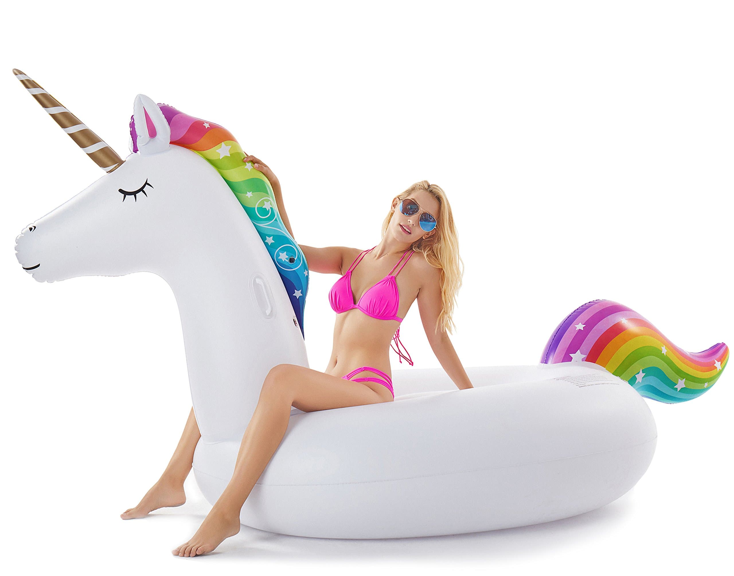 Giant Inflatable Unicorn Pool Float Floatie Ride On with Fast Valves Large Rideable Blow Up Summer Beach Swimming Pool Party Lounge Raft Decorations Toys for Kids Adults