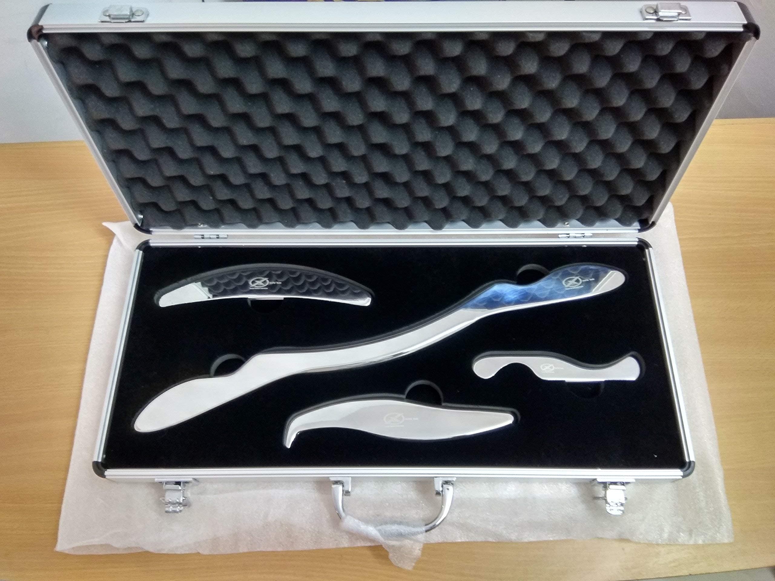XPRIME IASTM Tools, PREMIUM 4 tools with Case, Instrument Assisted Myofascial Release Tool for Physiotherapy, Chiropractor, Graston Techniques & Osteopaths.