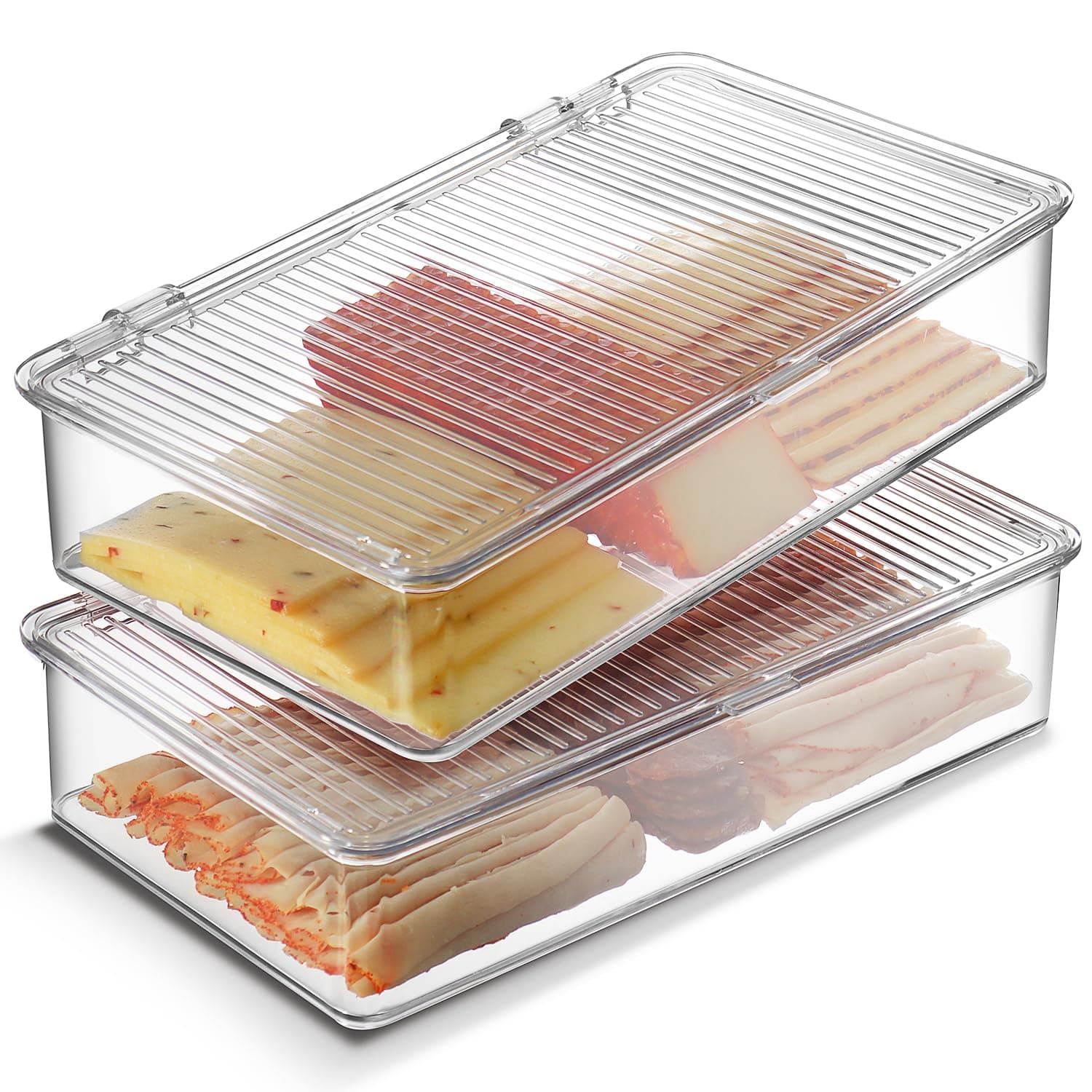TafuraBacon Container (2 Pack) Bacon Keeper For Refrigerator | Deli and Cheese Storage Container | Cold Cuts Meat Saver | Cheese Holder, BPA Free