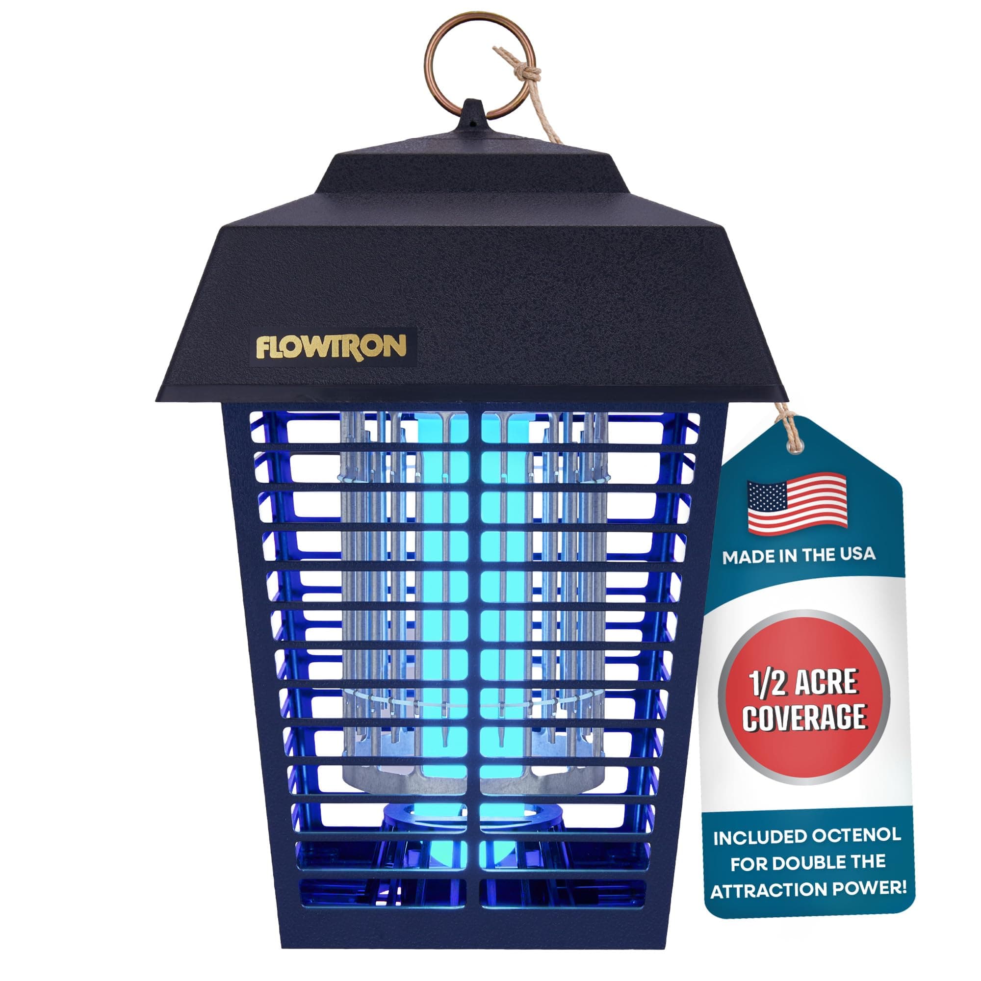 Electric Bug Zapper 1/2 Acre Outdoor Insect Control with Dual Lure Method, 15W UV Light & Octenol Attractant for Fly & Mosquito, 5600V Kill Grid, Made in USA, UL Certified