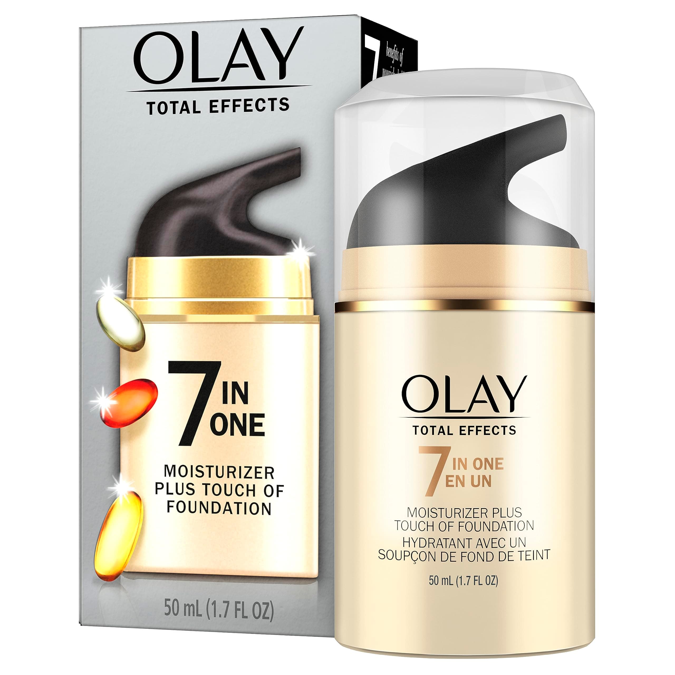Olay CC Cream, Total Effects Moisturizer with Foundation, 7-in-1 Hydrates, Replenishes, Brightens, Evens Tone, Minimizes Look of Pores, Firms, Smooth- Sheer Coverage, Anti-Aging, 1.7 oz