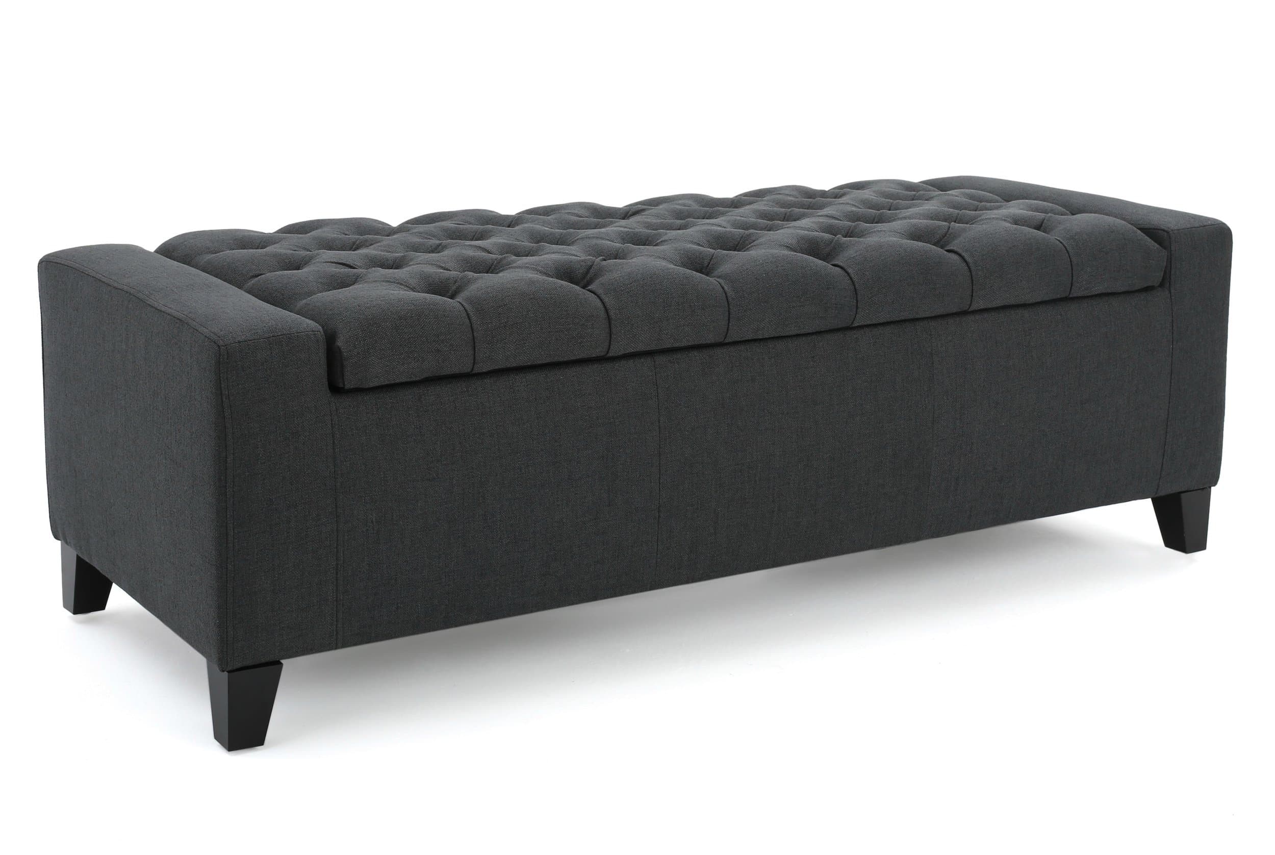 Elos Eco Friendly Storage Ottoman Bench Grey Bed End Footstool Button Tufted