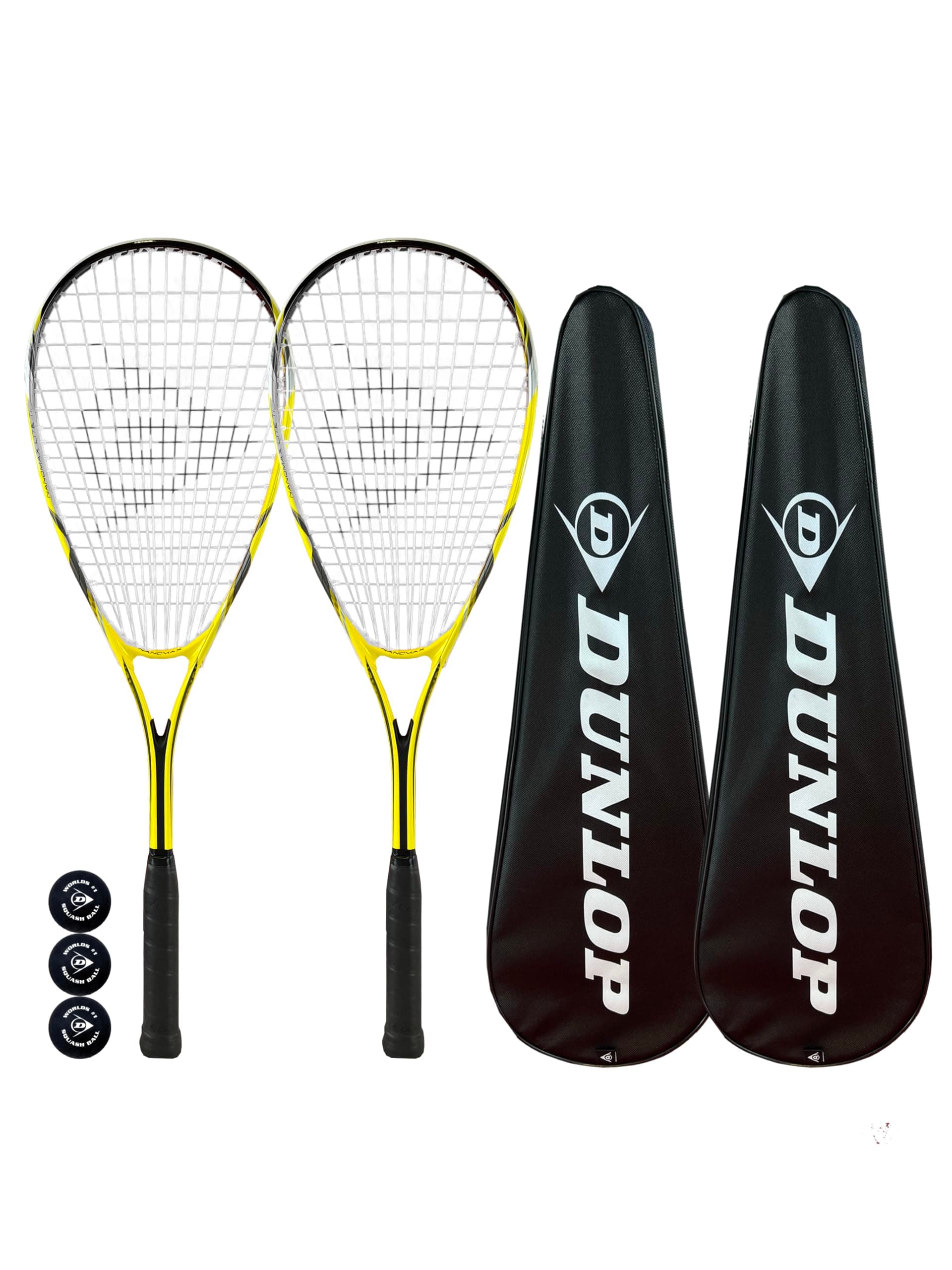 Nanomax Lite Ti Squash Racket Twin Set, includes Covers & 3 Squash Balls