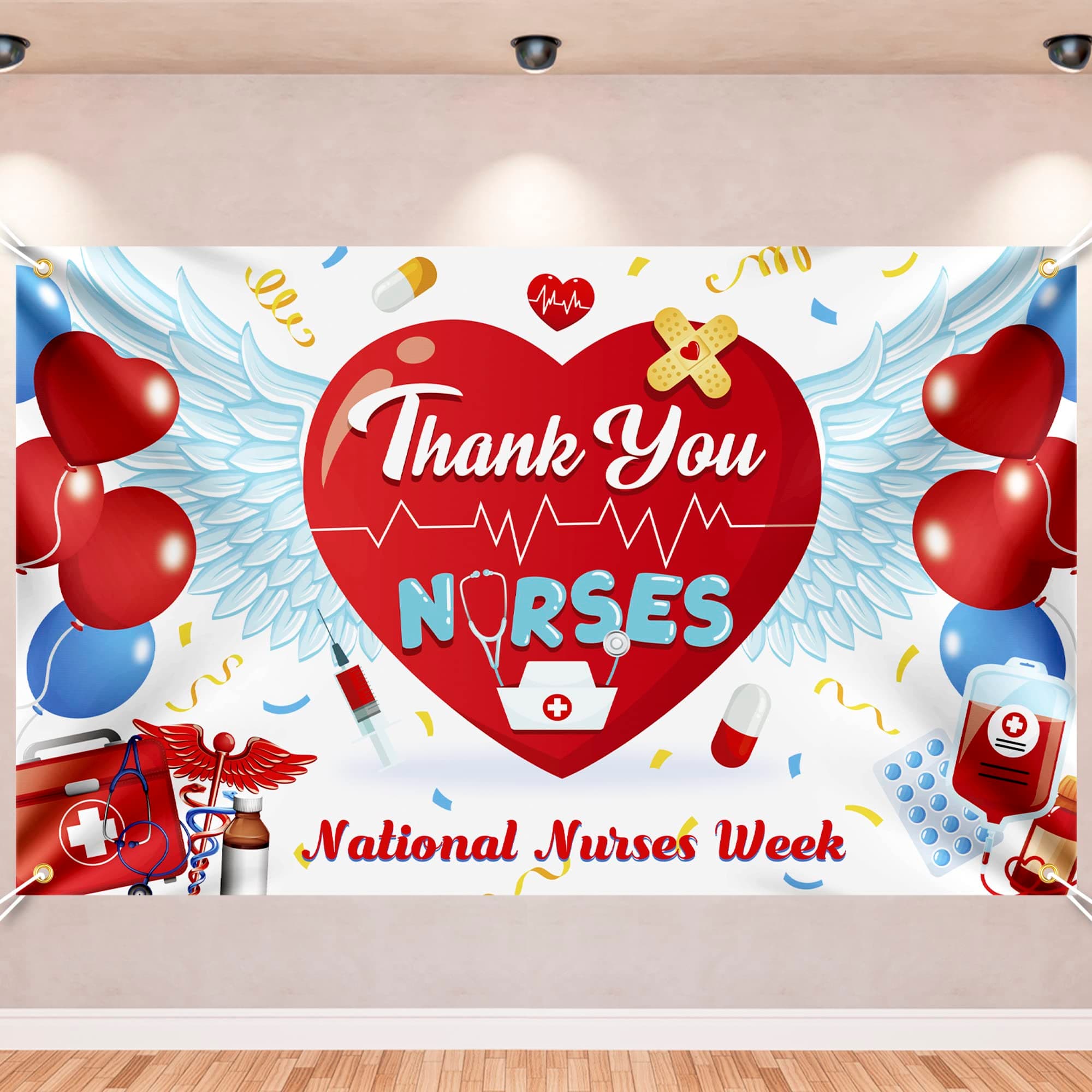 Nurses Week Decorations, Thank You Nurses Party Backdrop, Polyester National Nurses Week Hanging Banner, Photo Booth Decor Wall Background Poster Photography Props Nursing Gaduation Party Supplies